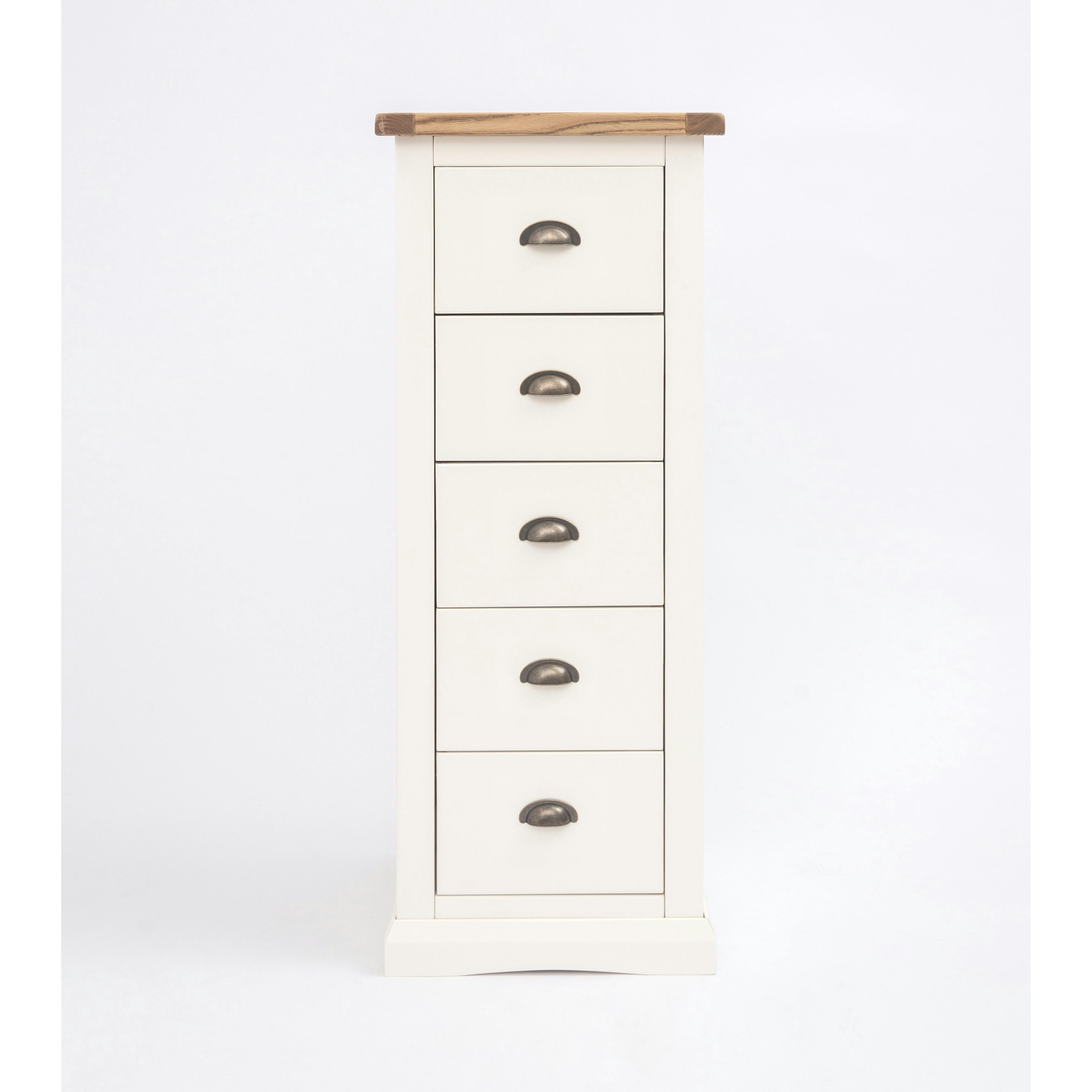 Rackhams White Cosenza 5 Drawer Narrow Chest Of Drawers Brass Cup Handle - Off