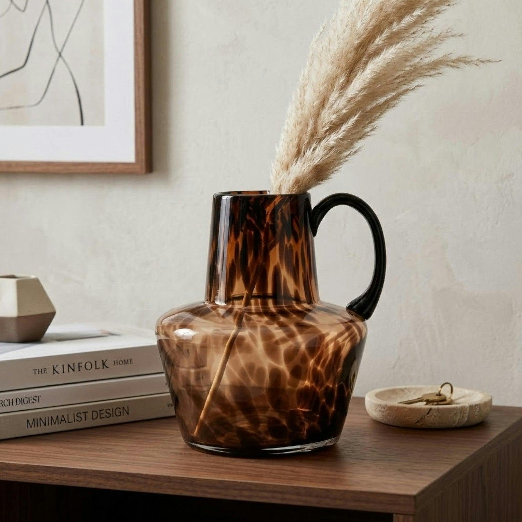 Hestia Brown Glass Jug Style Vase With Handle Mocha - Image 3