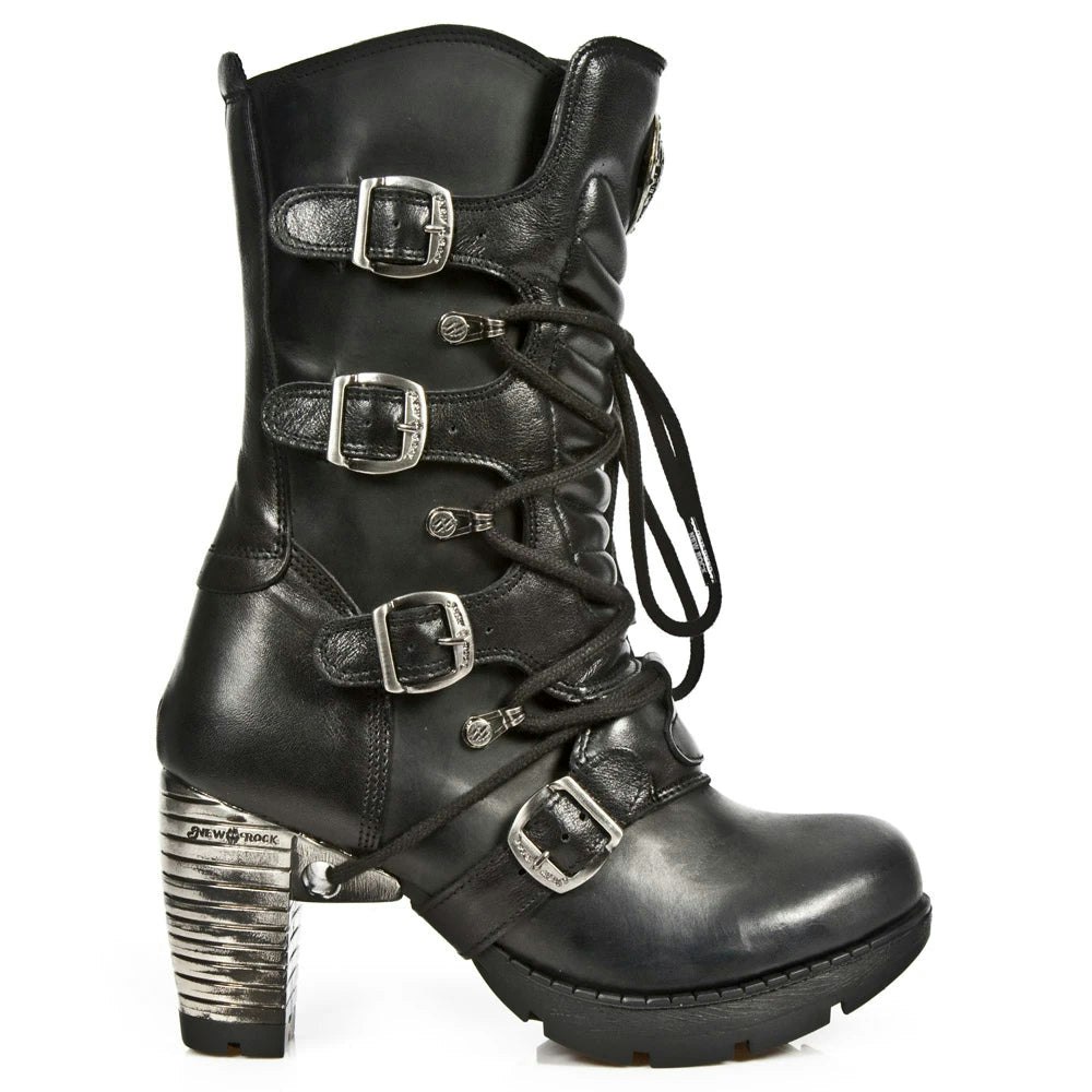 New Rock Women's Tr003-S1 Platform Heel Metal Rock Punk Laces Mid Boots Goth - Eu 37