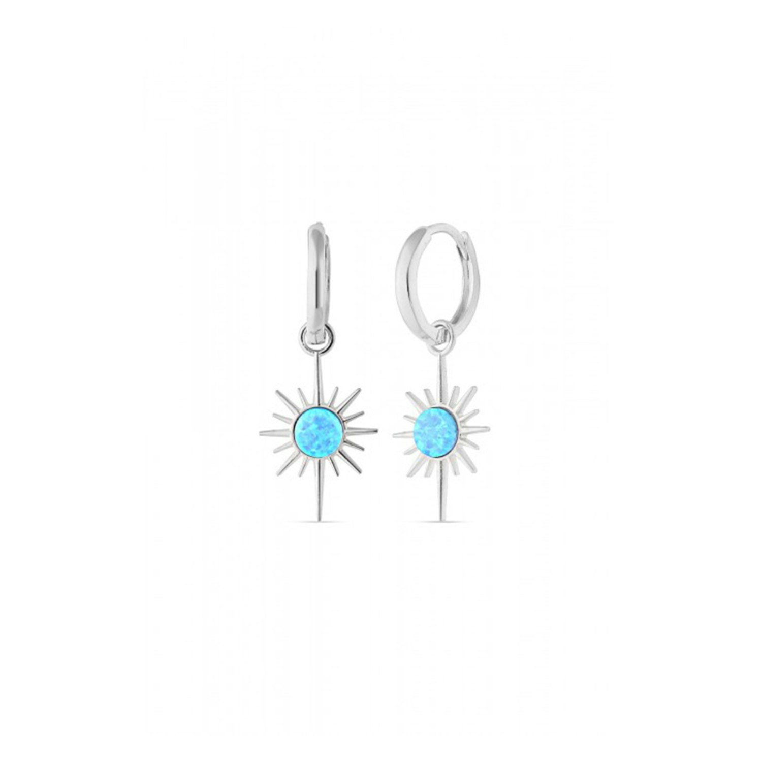 Spero London Blue/Silver Opal Northern Star Drop Hoop Earrings Sterling