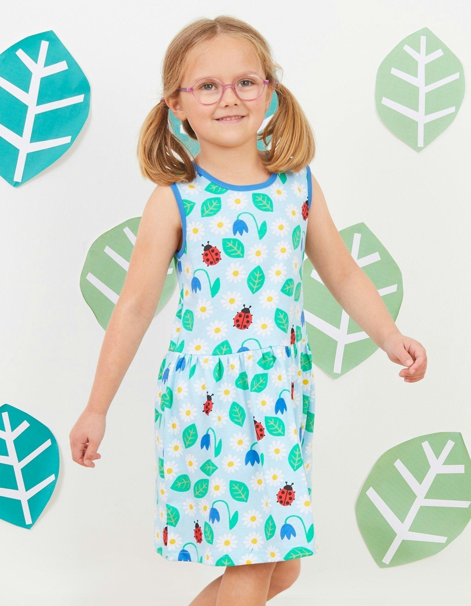 Toby Tiger Blue Organic English Garden Print Summer Dress - 6-12M / 80Cm