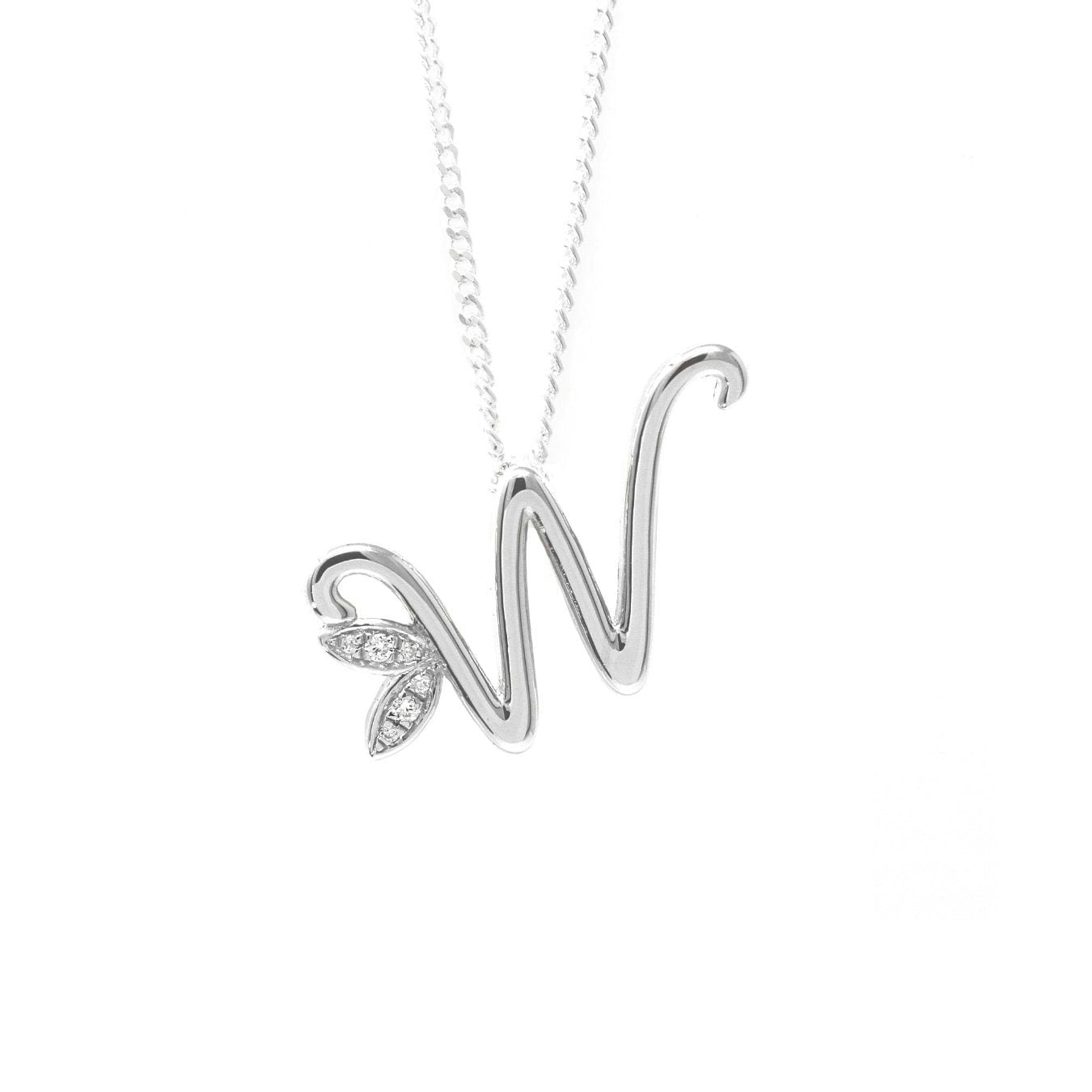 Say It With Unisex Silver Winged Diamond Initial Necklace - Sterling - W/18" | : 18 Inches - Image 3