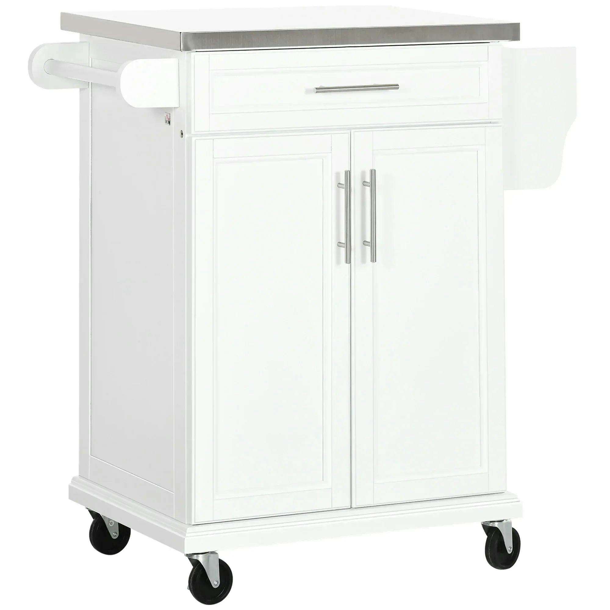 Homcom Unisex White Rolling Kitchen Cart Storage Trolley With Drawer Towel Rail Steel In - Image 7