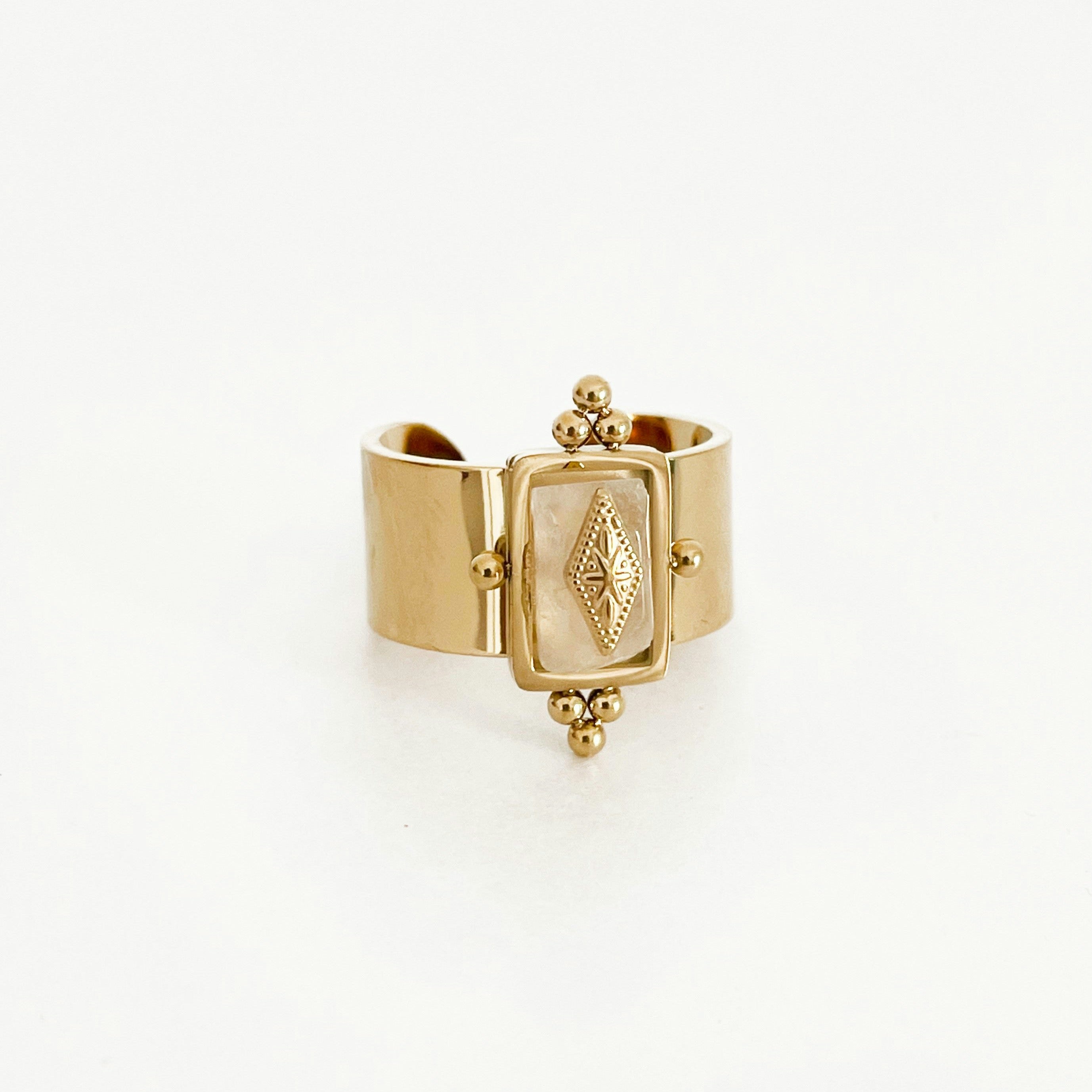 Luxe Tones Gold/Light Luna Wide Band Irregular Crystal Ring