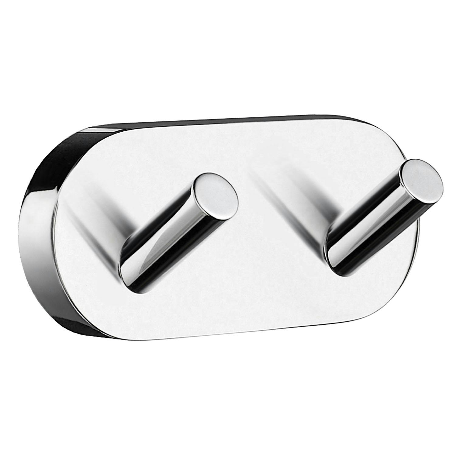 Smedbo Polished Chrome Double Towel Hook Rail 40Mm X 90Mm Wall Mounted Bathroom Rounded Robe Hooks Clothes Hanger Coat Peg