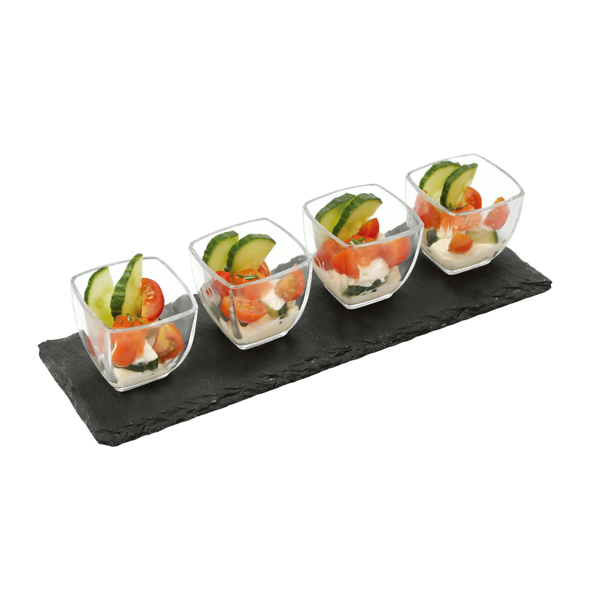 Van Gogh Appetizers Tapas Serving Dishes Set Glasses Nibbles Dips Tray - Clear - Slate/Glass