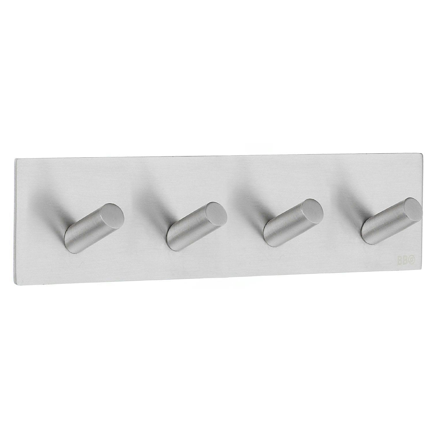 Beslagsboden Brushed Stainless Steel Quadruple Towel Hook (180 X 45Mm) Self Adhesive Bathroom Wall Mounted