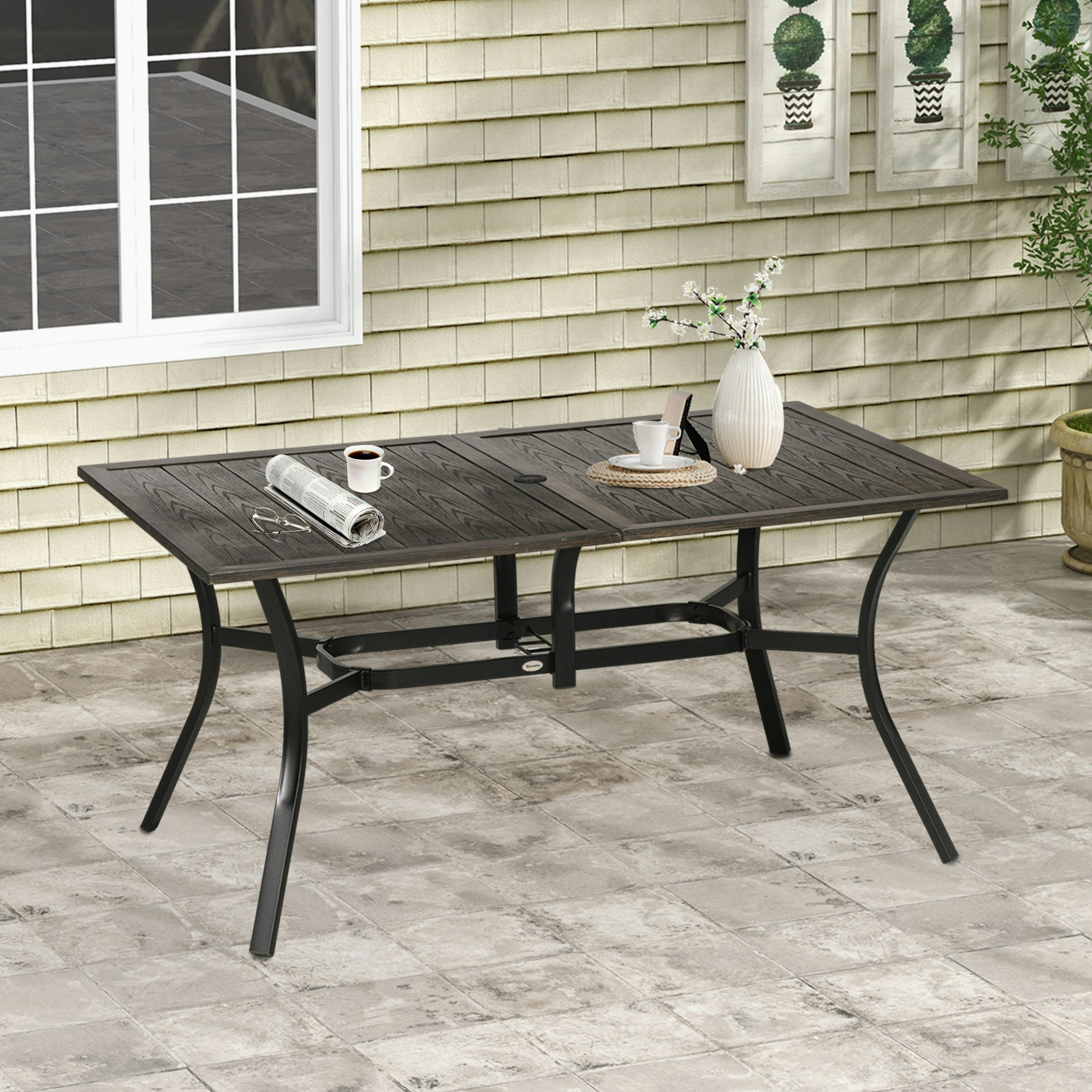 Rackhams Brown Garden Table With Parasol Hole For Patio, Deck, 150 X 96 X 73Cm - Steel - Steel - 150 X 96 X 73 Cm