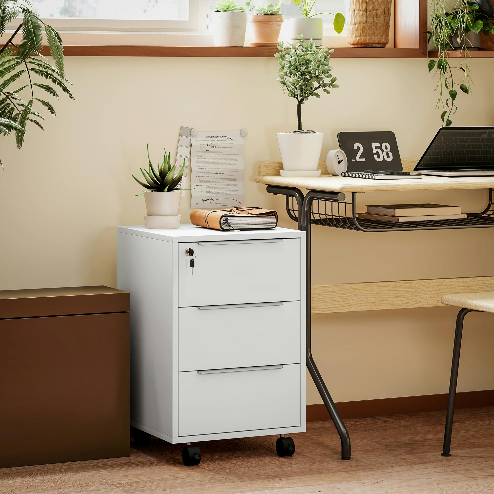 Rackhams White Three-Drawer Locking Filing Cabinet - Image 6