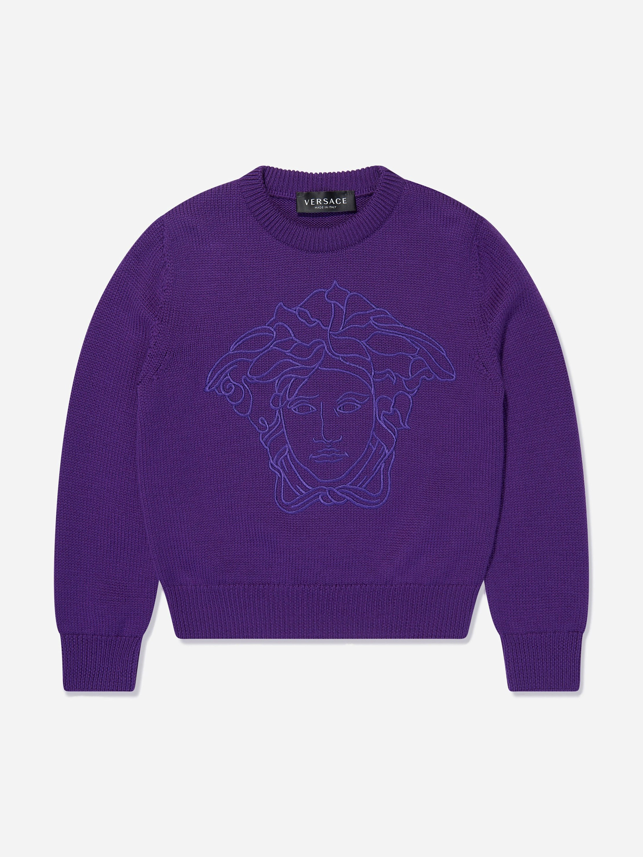Versace Girls Purple Wool Logo Jumper In - 6 Yrs