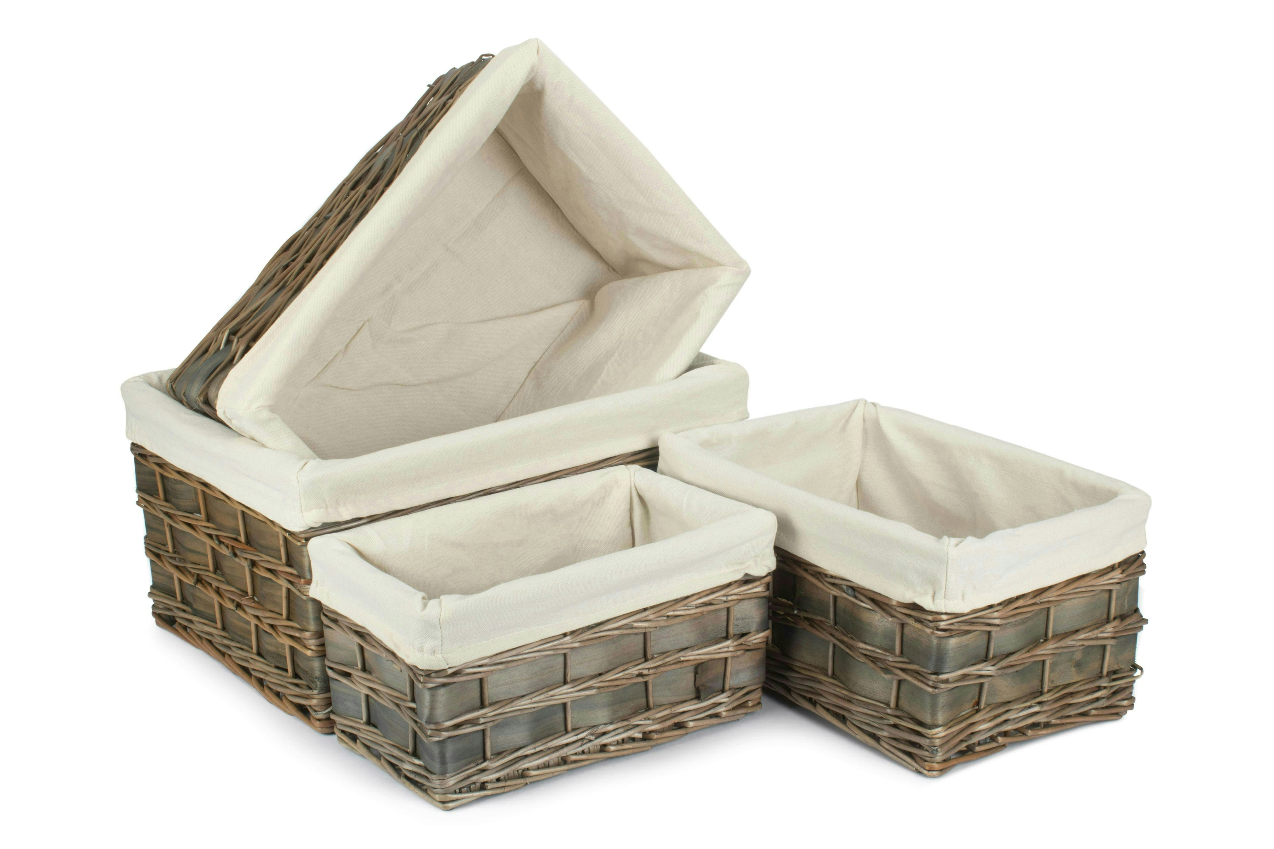 Rackhams Grey/White Scandi Storage Basket With Lining - Set Of 4