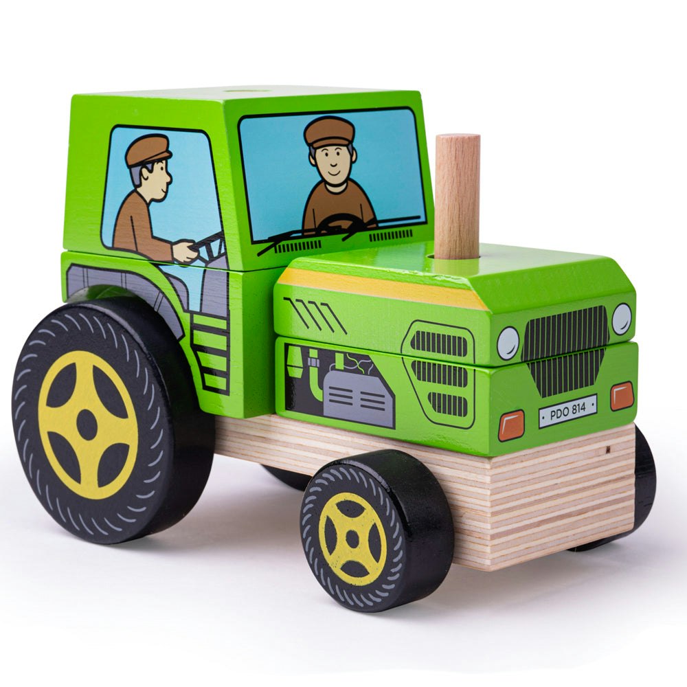 Bigjigs Toys Green Wooden Stacking Tractor Toy And Puzzle