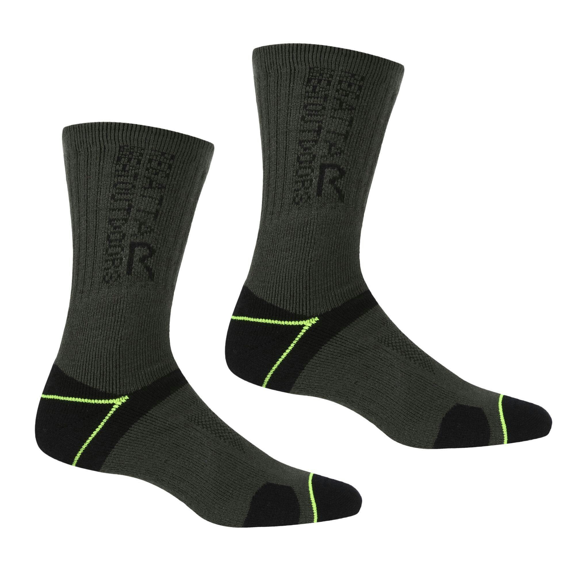 Regatta Men's Black Blister Protection Ii Socks (Pack Of 2) - /Electric Lime - 9 Uk-12 Uk - /Electric Lime - 75% Acrylic/22% Polyamide/3% Elastane