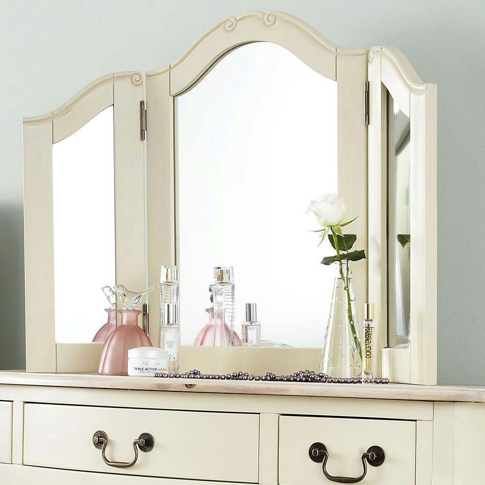 Rackhams Cream Juliette 3-Way Dressing Table Mirror, Wooden Frame Tabletop Mirror - Champagne,