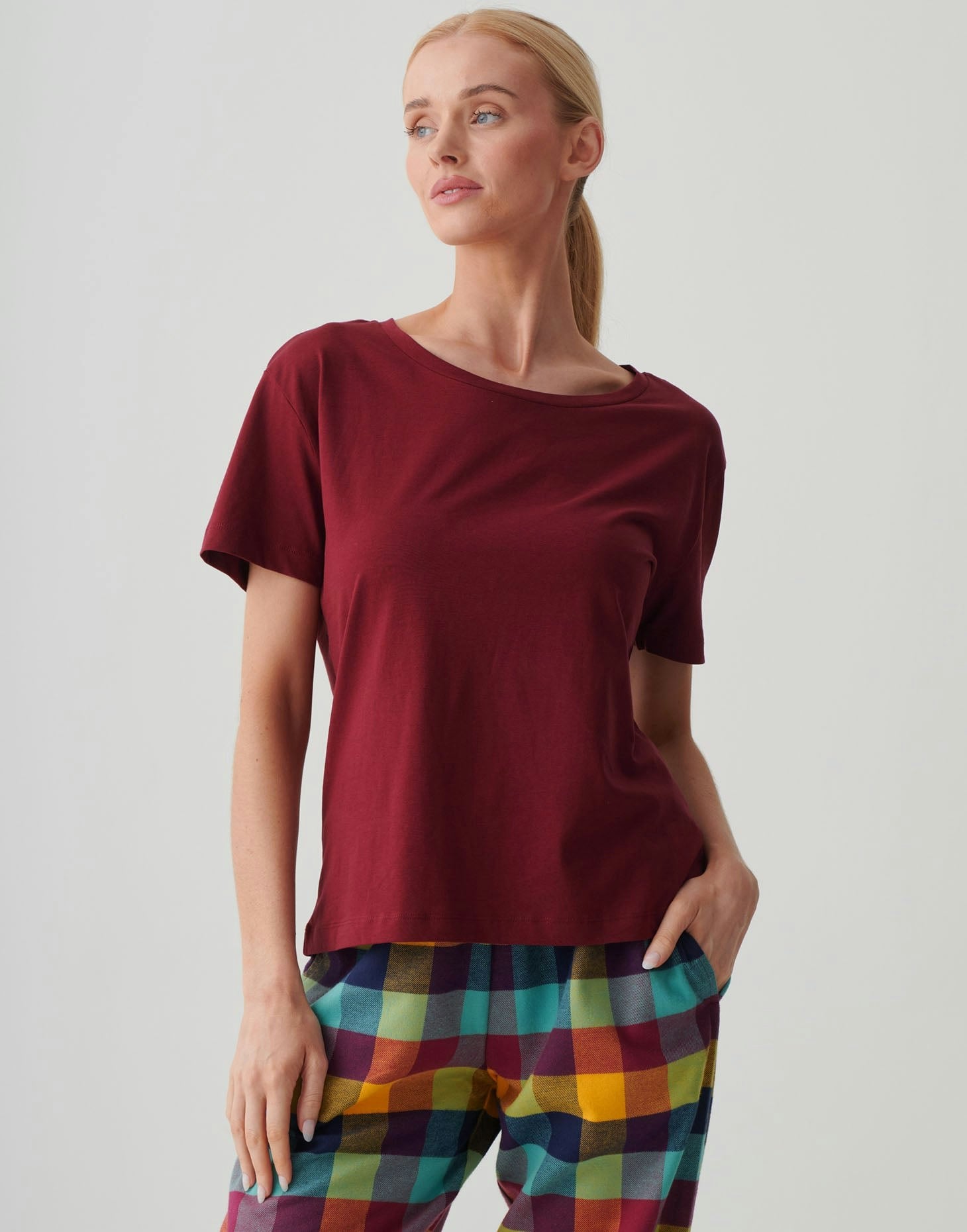 British Boxers Women's Burgundy Organic Cotton Scoop Neck T-Shirt - Medium