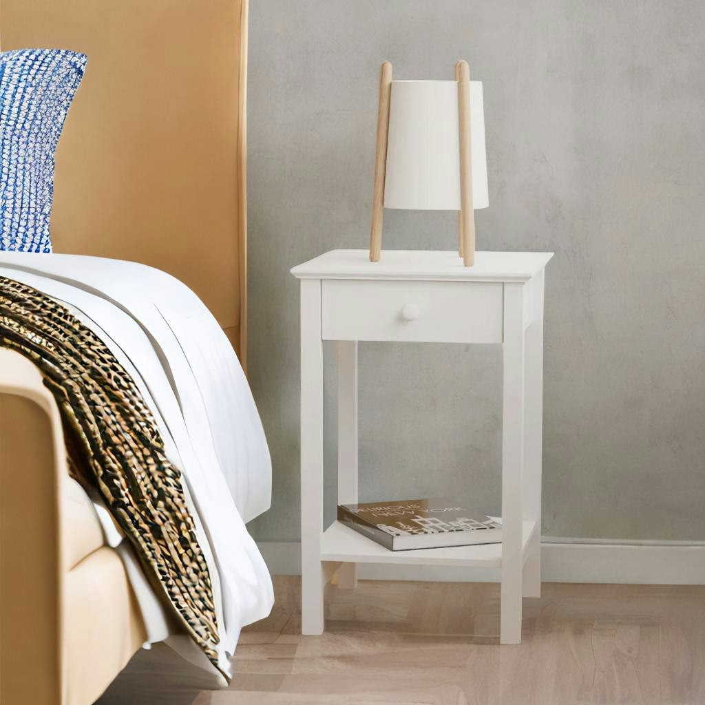 Rafaelo Mobilia White Wooden One Drawer Bedside Nightstand Table