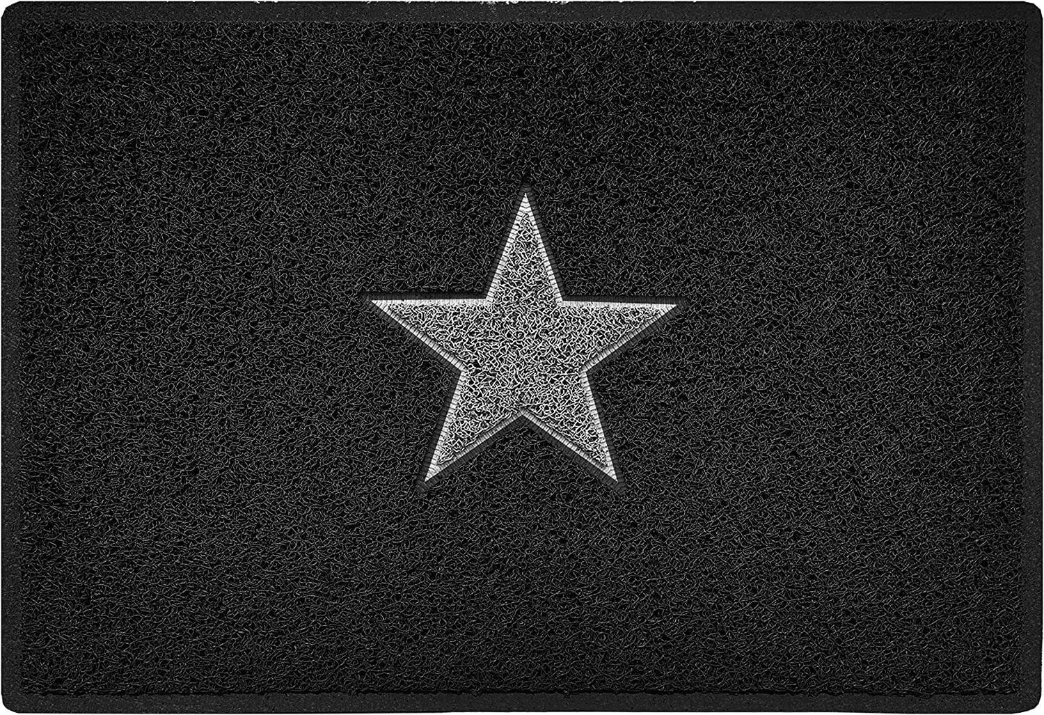 Rackhams Black/Grey Inlay Star Doormat - With Star - 60Cm X 40Cm