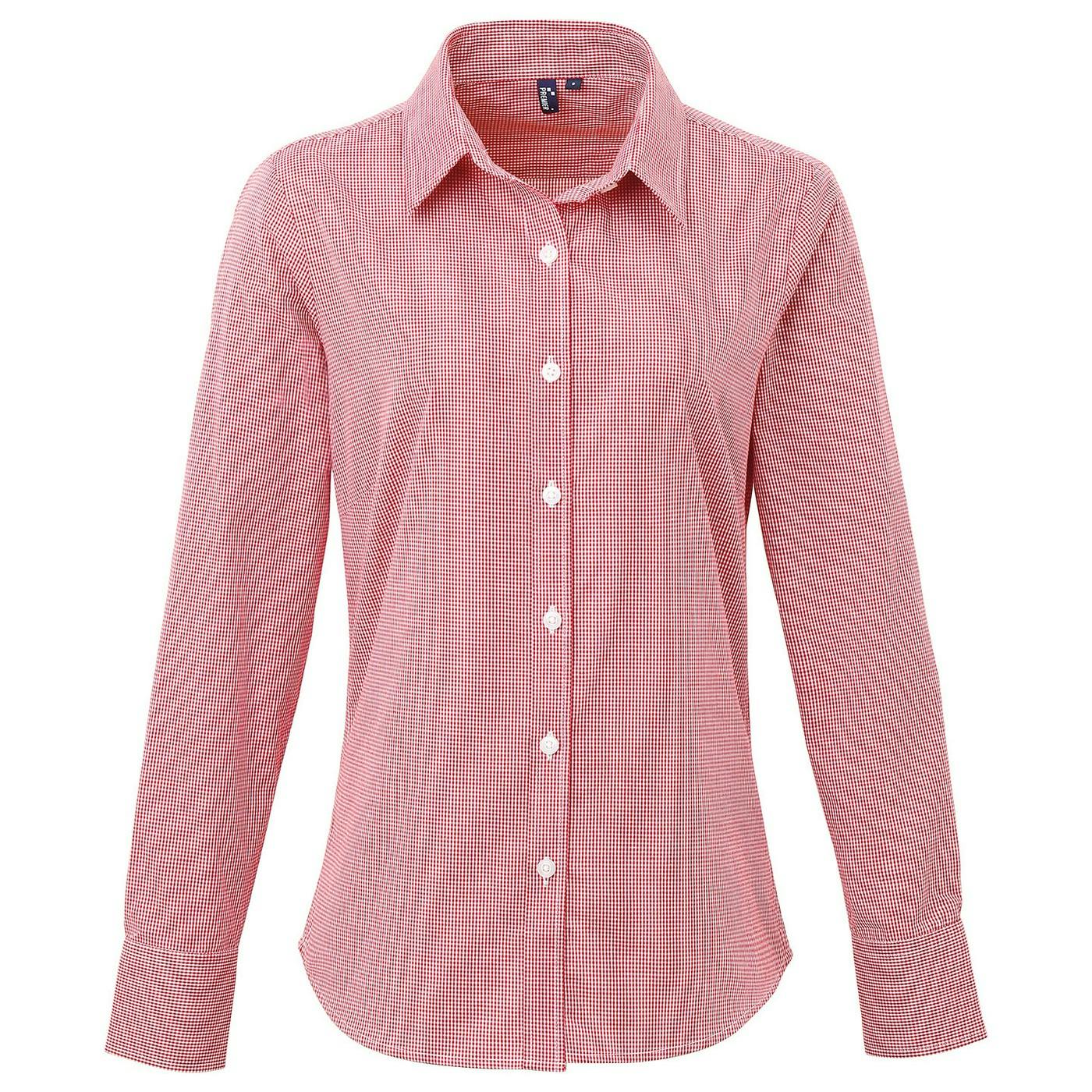 Premier Womens/Ladies Gingham Long-Sleeved Shirt (Red/White) - Size 8 UK - Image 3