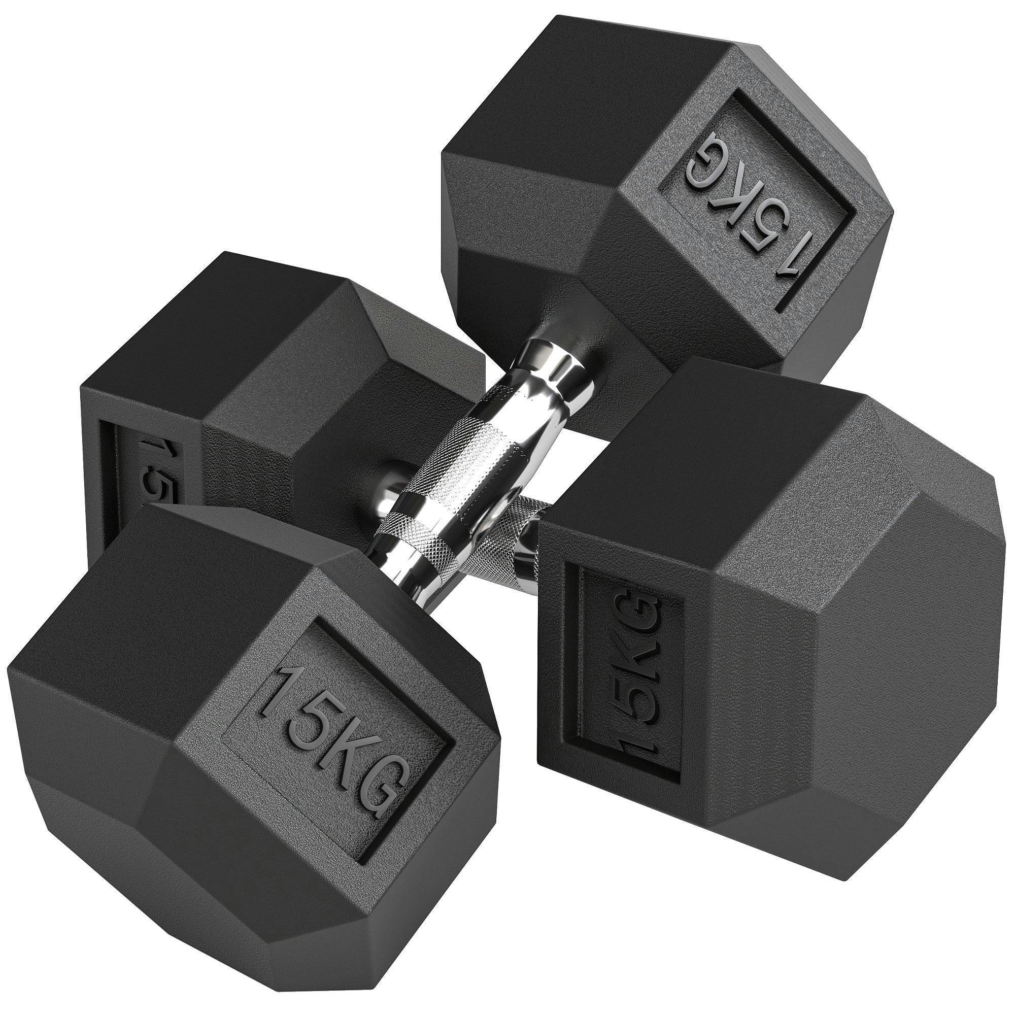 B&Q - 2X15Kg Rubber Hex Dumbbell Portable Hand Weights For Home Gym - Image 5
