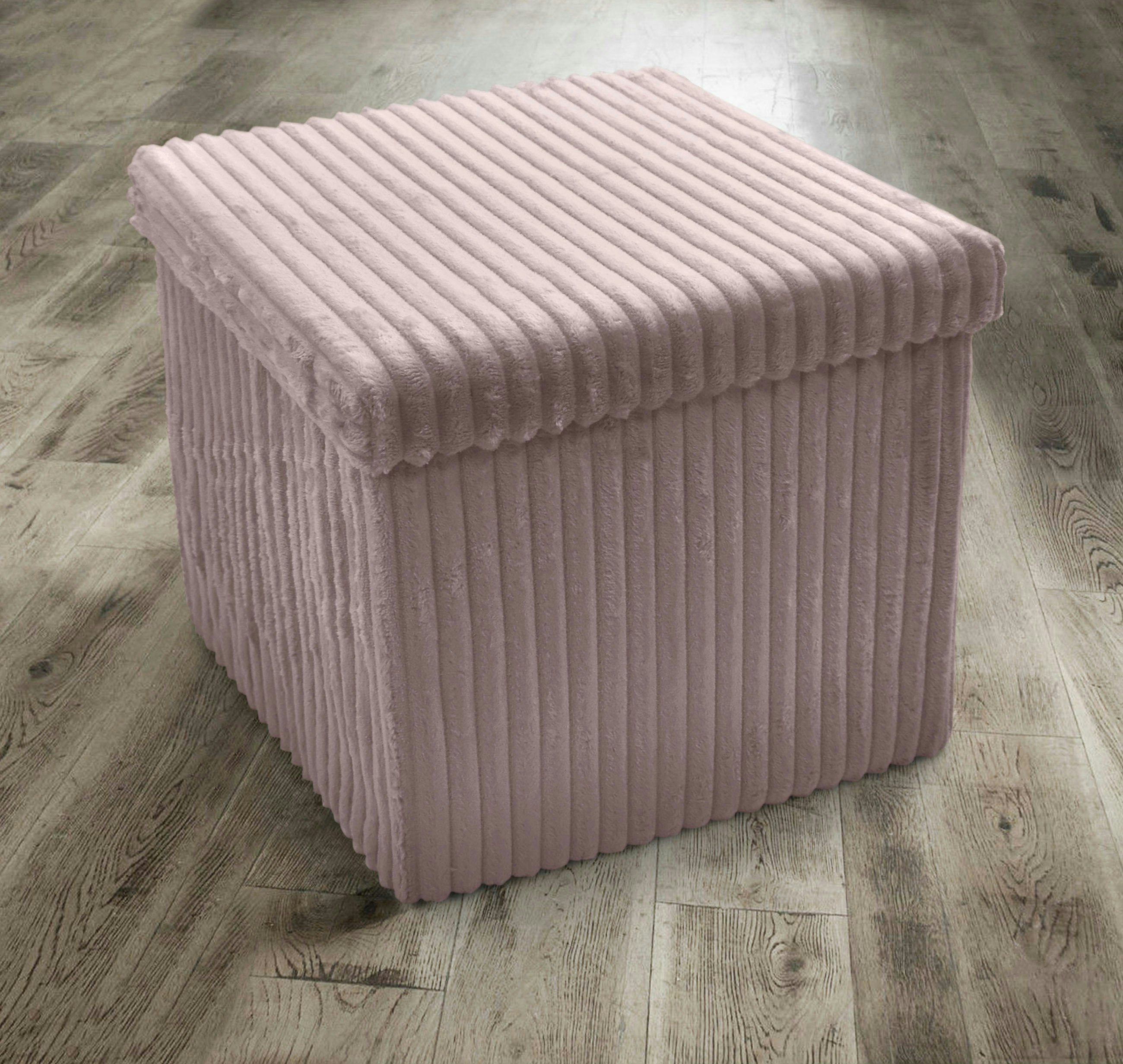 Rackhams Pink Corduroy Storage Ottoman - 38Cm X 38Cm Foldable