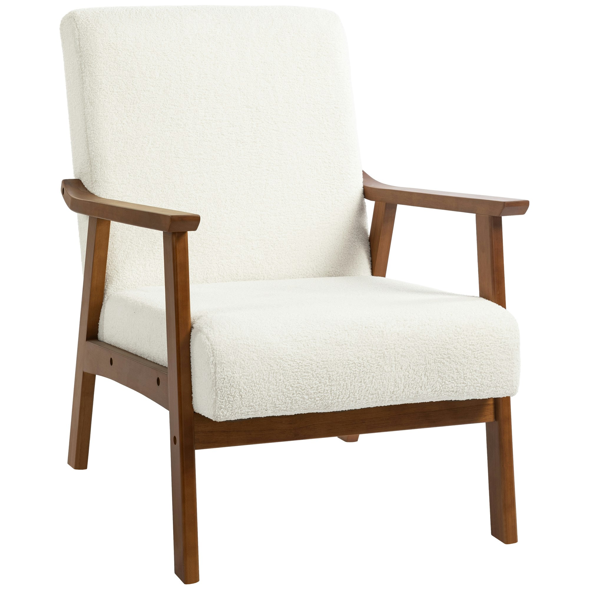 Homcom White Boucle Accent Chair Armchair W/ Wide Seat For Living Room - Polyester, Rubber Wood Large