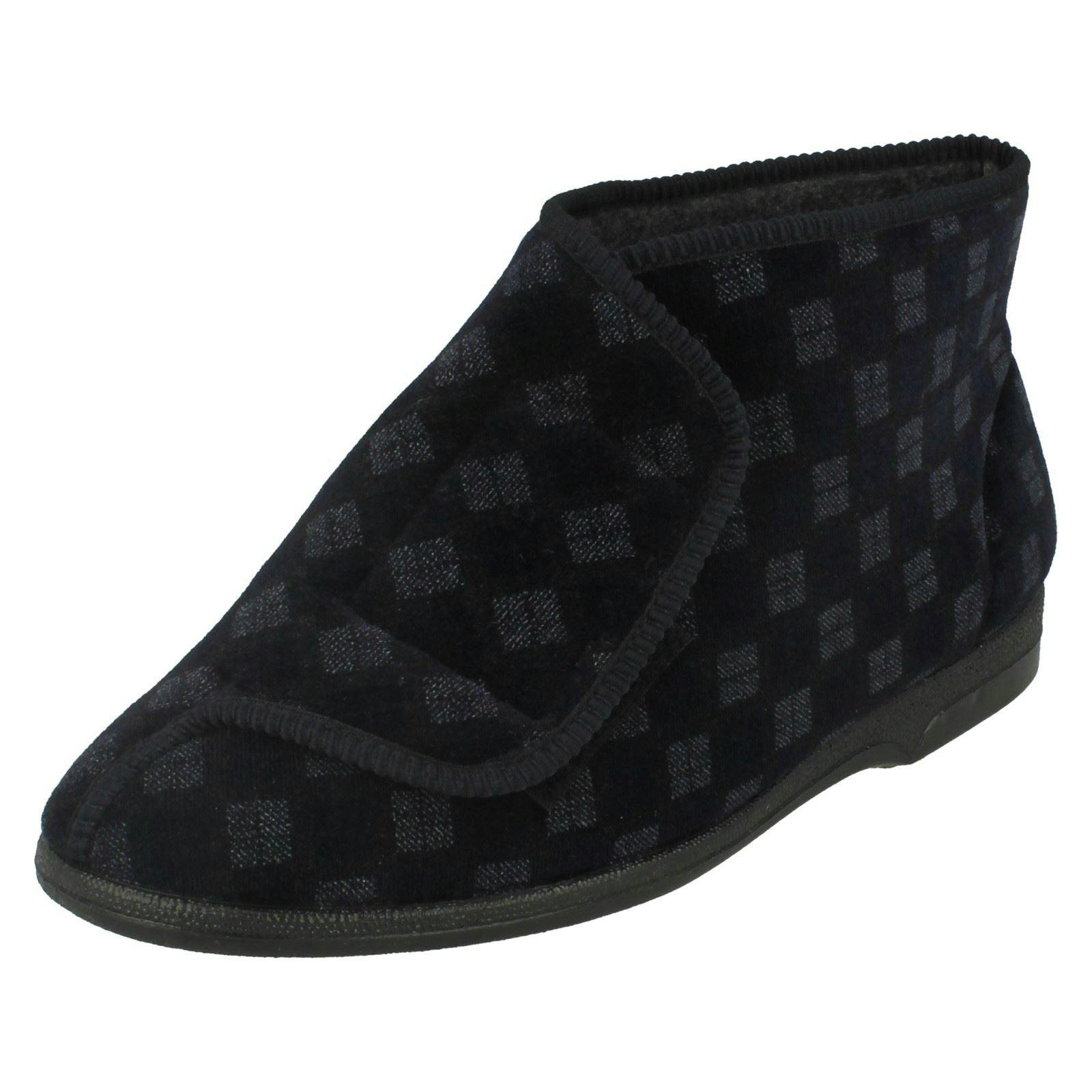 Spot On Men's Balmoral Chequered Pattern Bootee Slippers Vb M25 - Navy - Uk 7