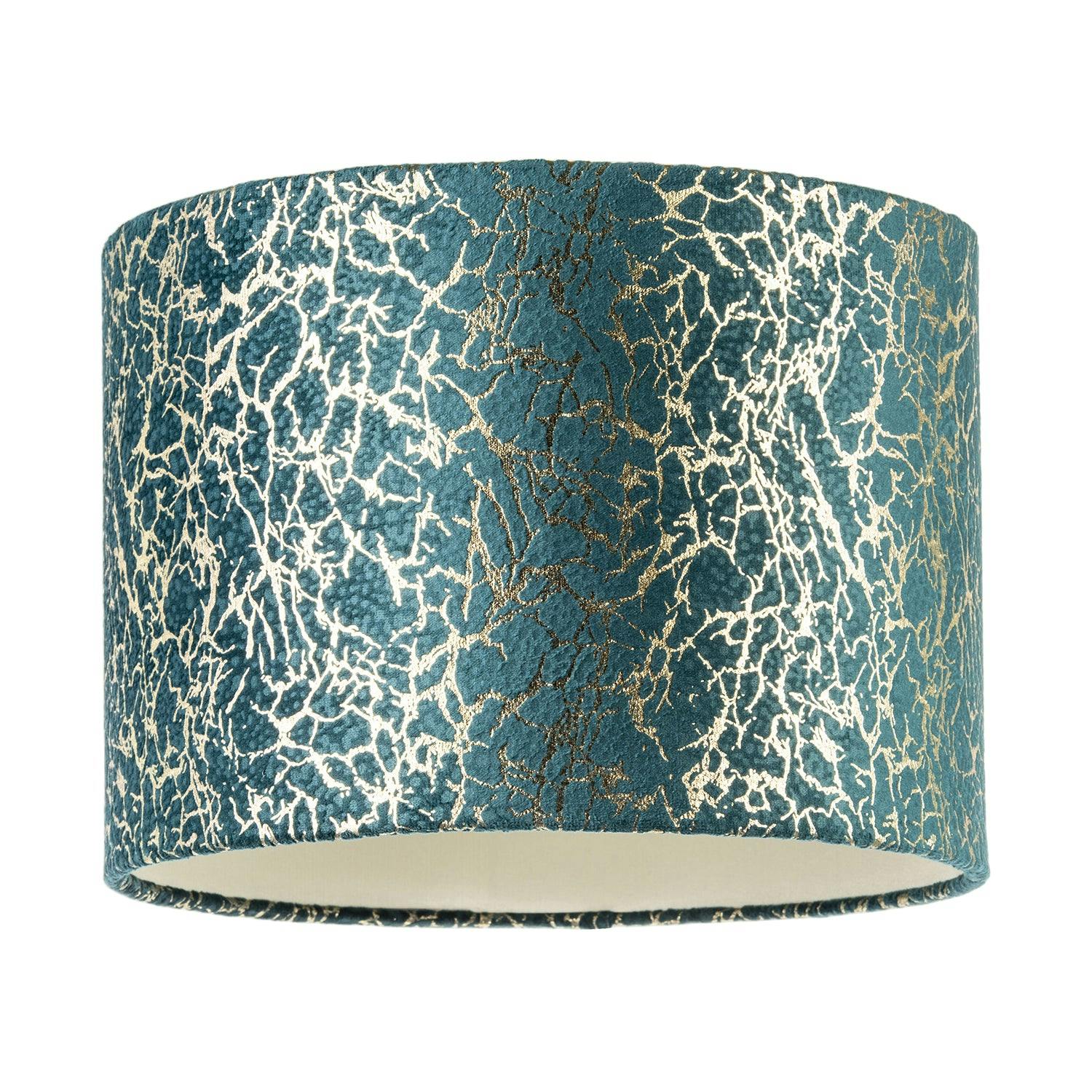 Happy Homewares Green/Gold Emerald Teal Blend Velvet Fabric Lamp Shade With Shiny Foil