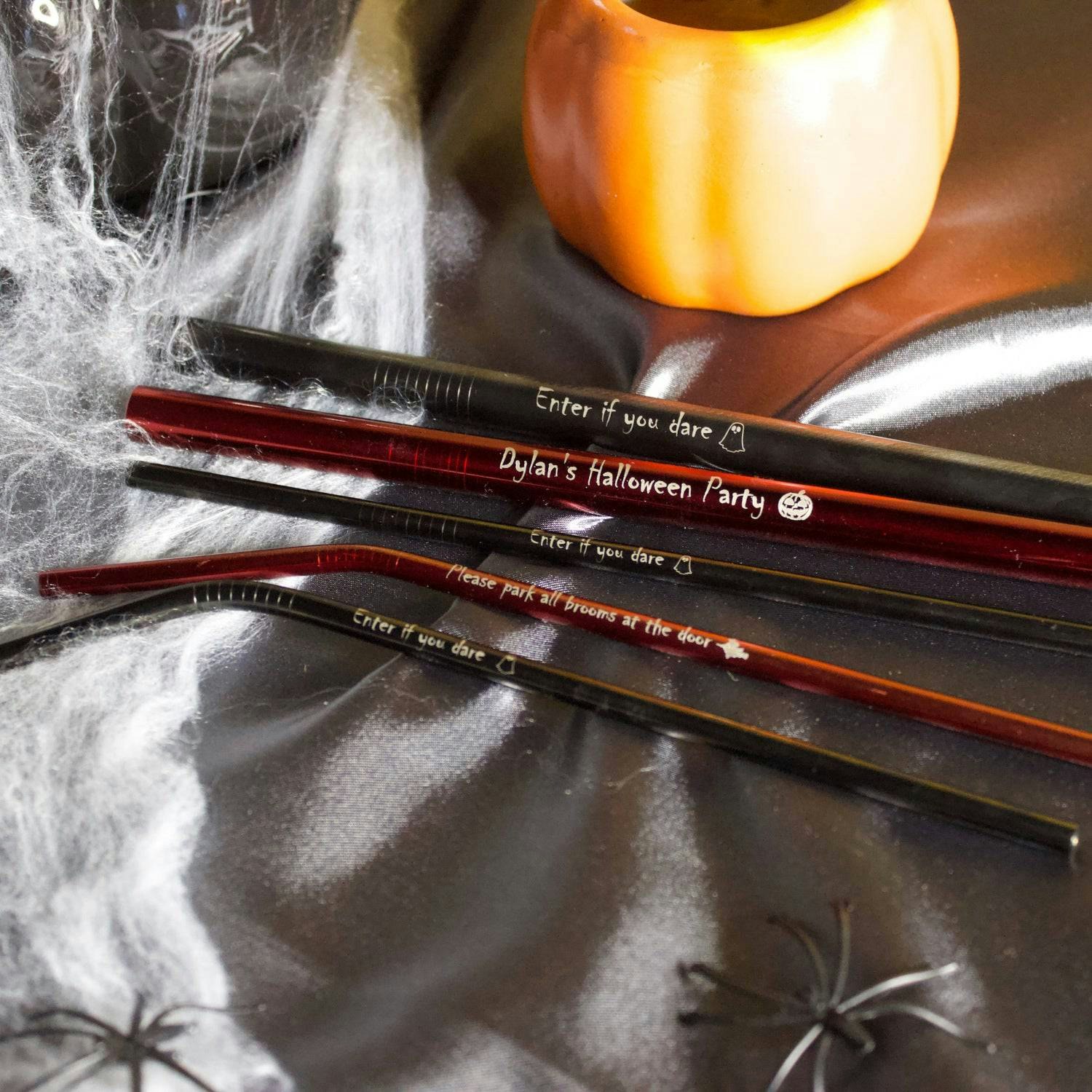 Rackhams Coral Halloween Personalised Metal Straws - Curved