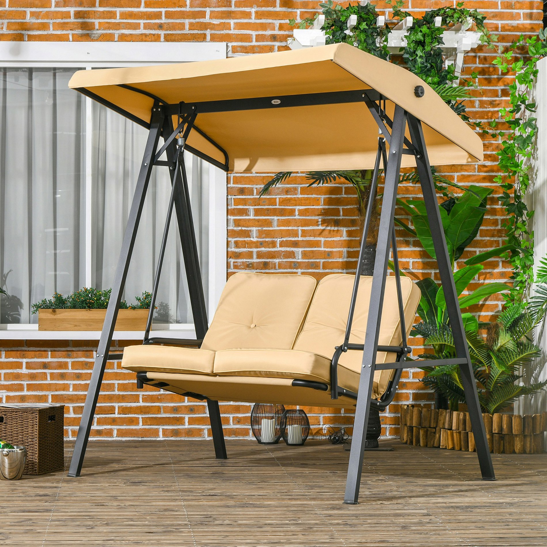 Rackhams 2 Seater Garden Outdoor Swing Chair Hammock W/ Adjustable Canopy