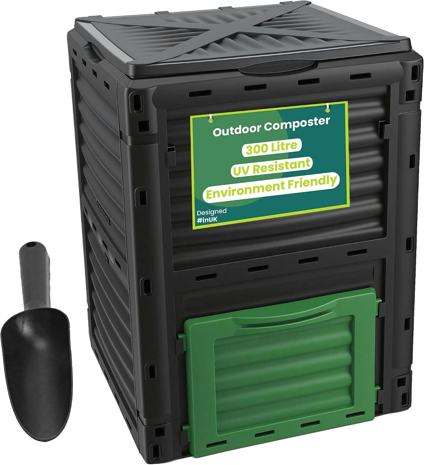 Rackhams Garden Compost Bin 300L With Spatula - Easy To Assemble Large Capacity Compost & Yard Waste Container - 300 L