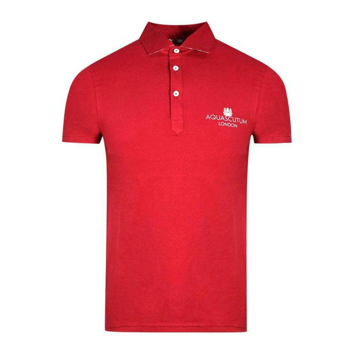 Aquascutum Unisex Red Adult London Bold Logo Polo Shirt - L
