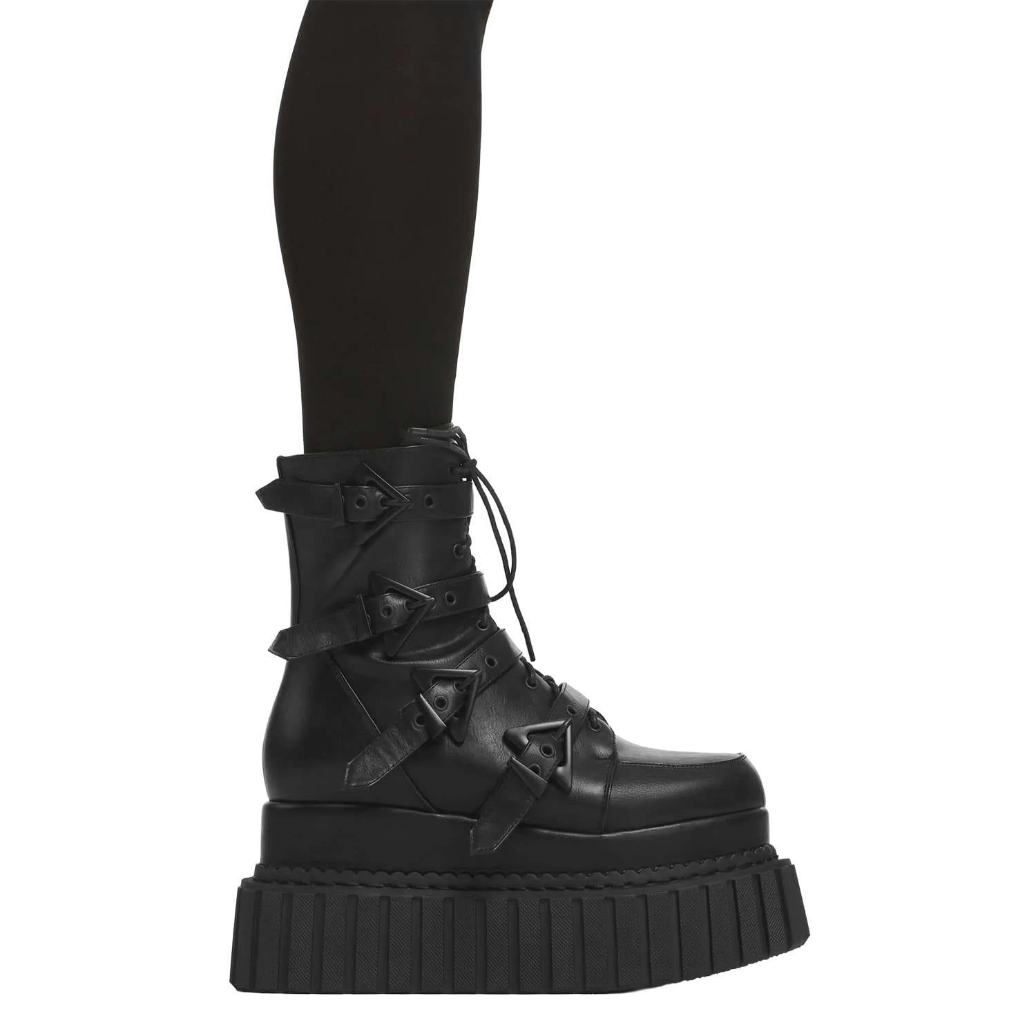 Lamoda Women's Black Unstable Pu Chunky Ankle Creeper Boots Gothic Platform Shoes - Uk5