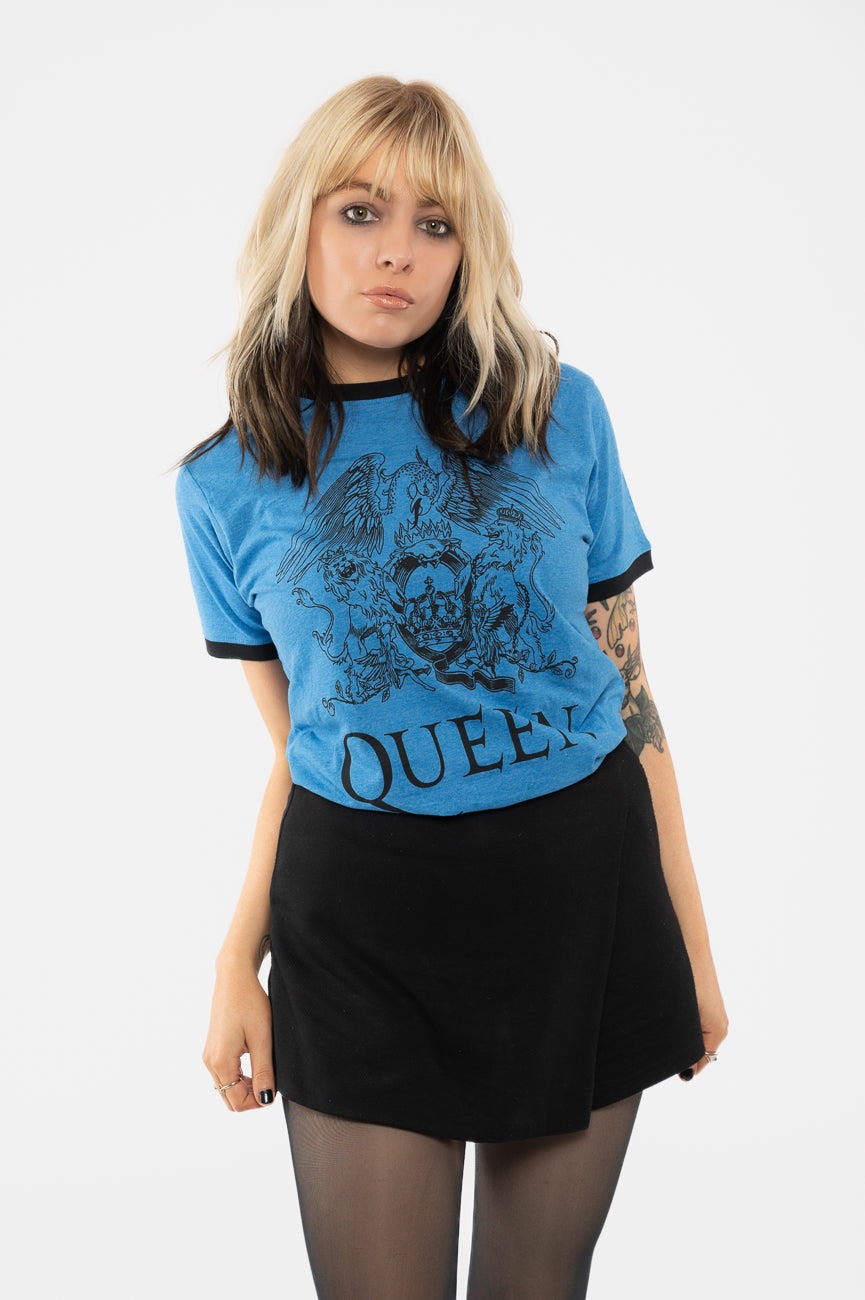 Paradiso Clothing Unisex Blue Queen Classic Crest Ringer T Shirt - S