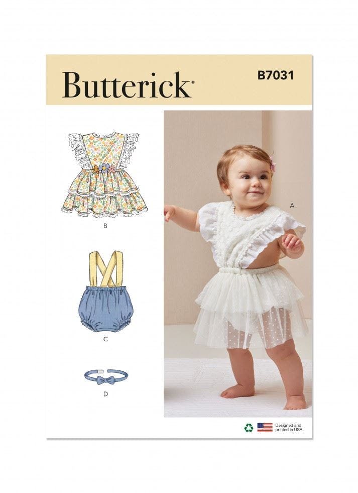 Butterick Sewing Pattern 7031, Dresses, Shorts For Baby, A (Xs-S-M-L) - Intermediate - A (Xs-S-M-L)