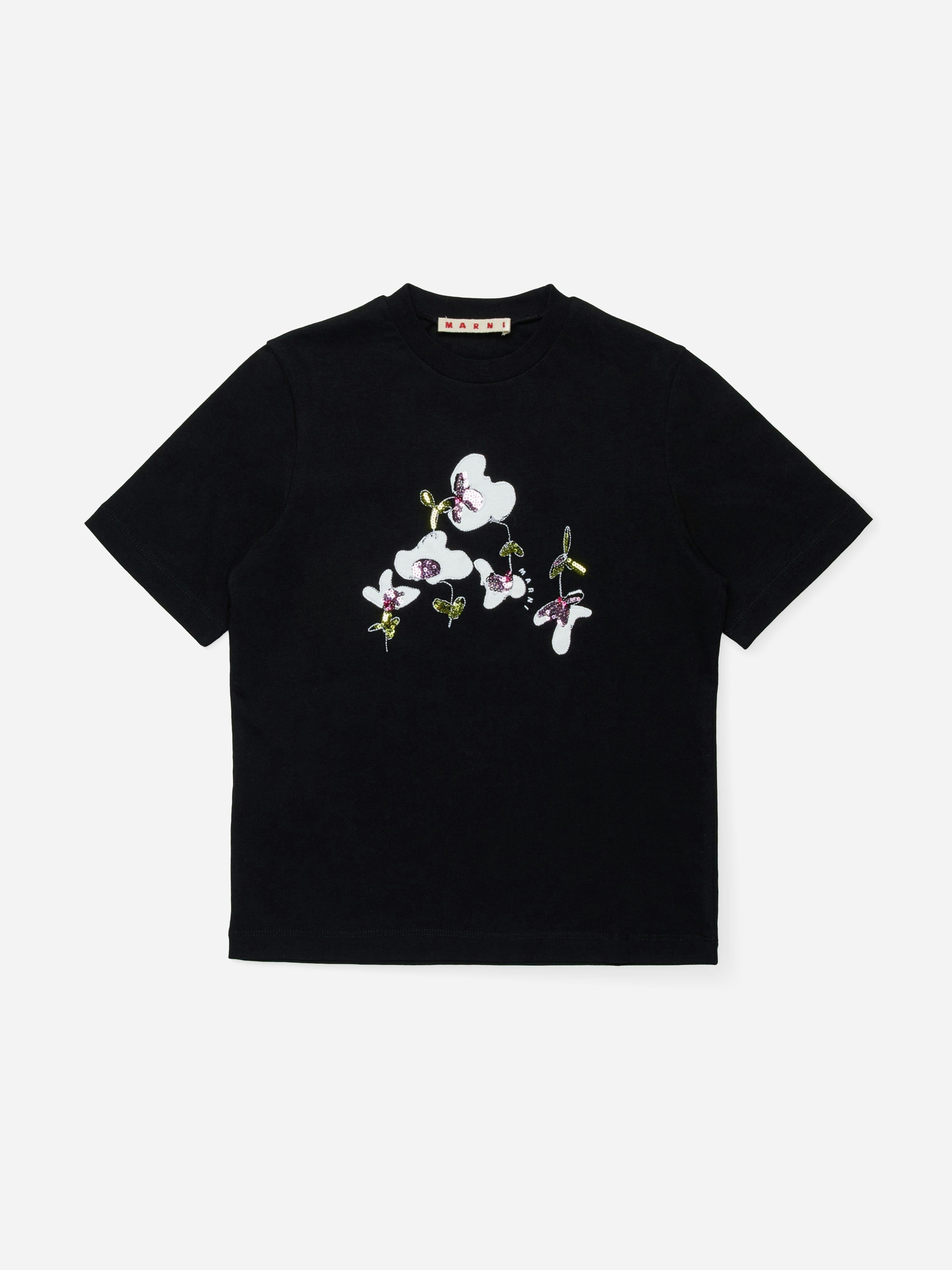 Marni Kids Girls Black Marni Sequin Flower T-Shirt In - 4 Yrs