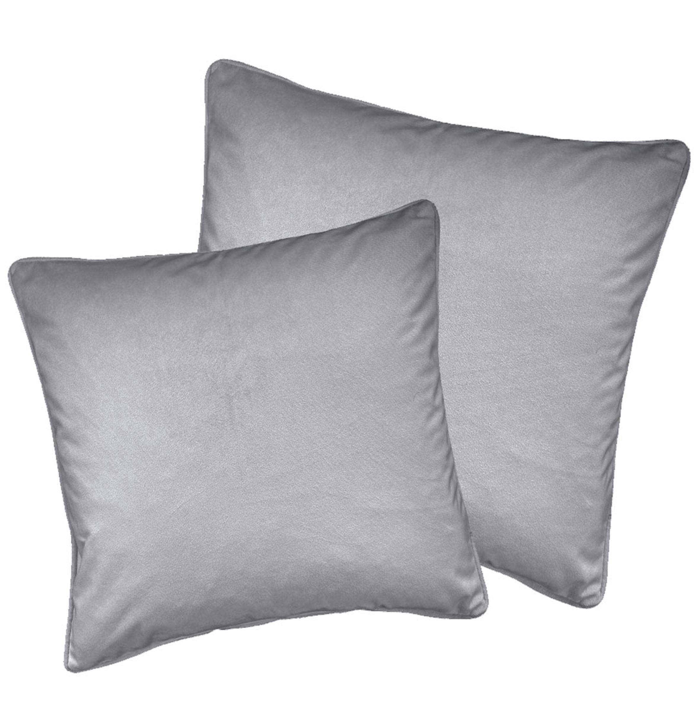 Enhanced Living Grey Pair Of Soft Velvet Double Sided Zip Opening Piped Edge Cushion Covers - Cases Only - 22" (55Cm) X 22" (55Cm)