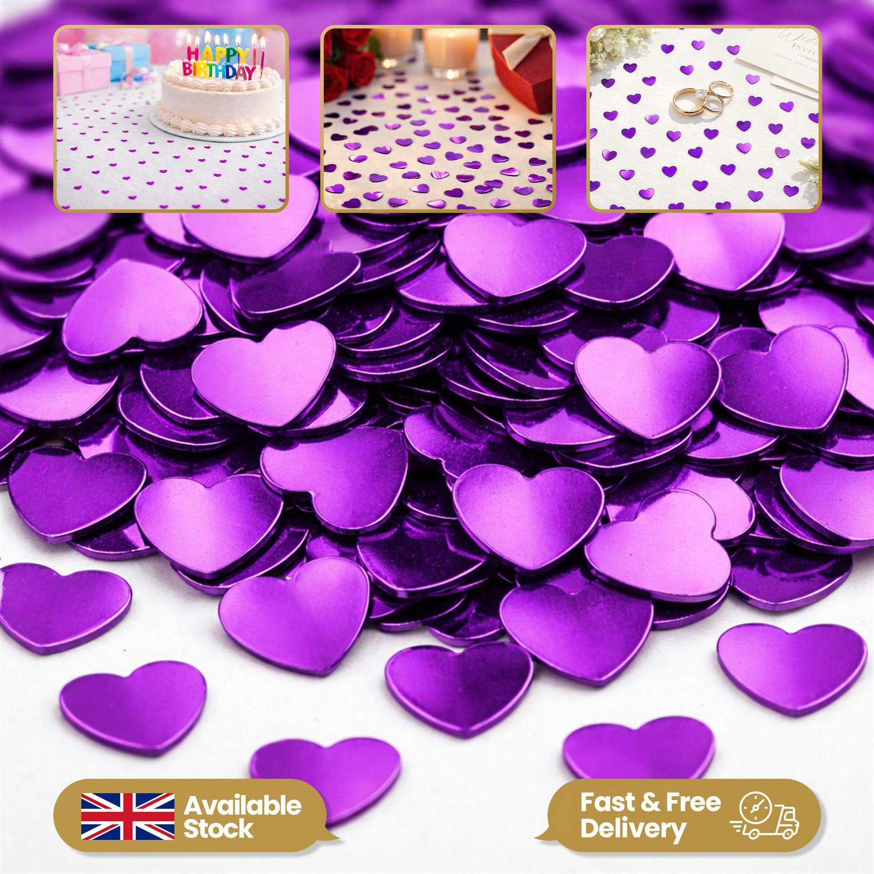 Shatchi Purple Heart Confetti 14G Table Scatter For Birthday, Wedding And Celebration Decorations