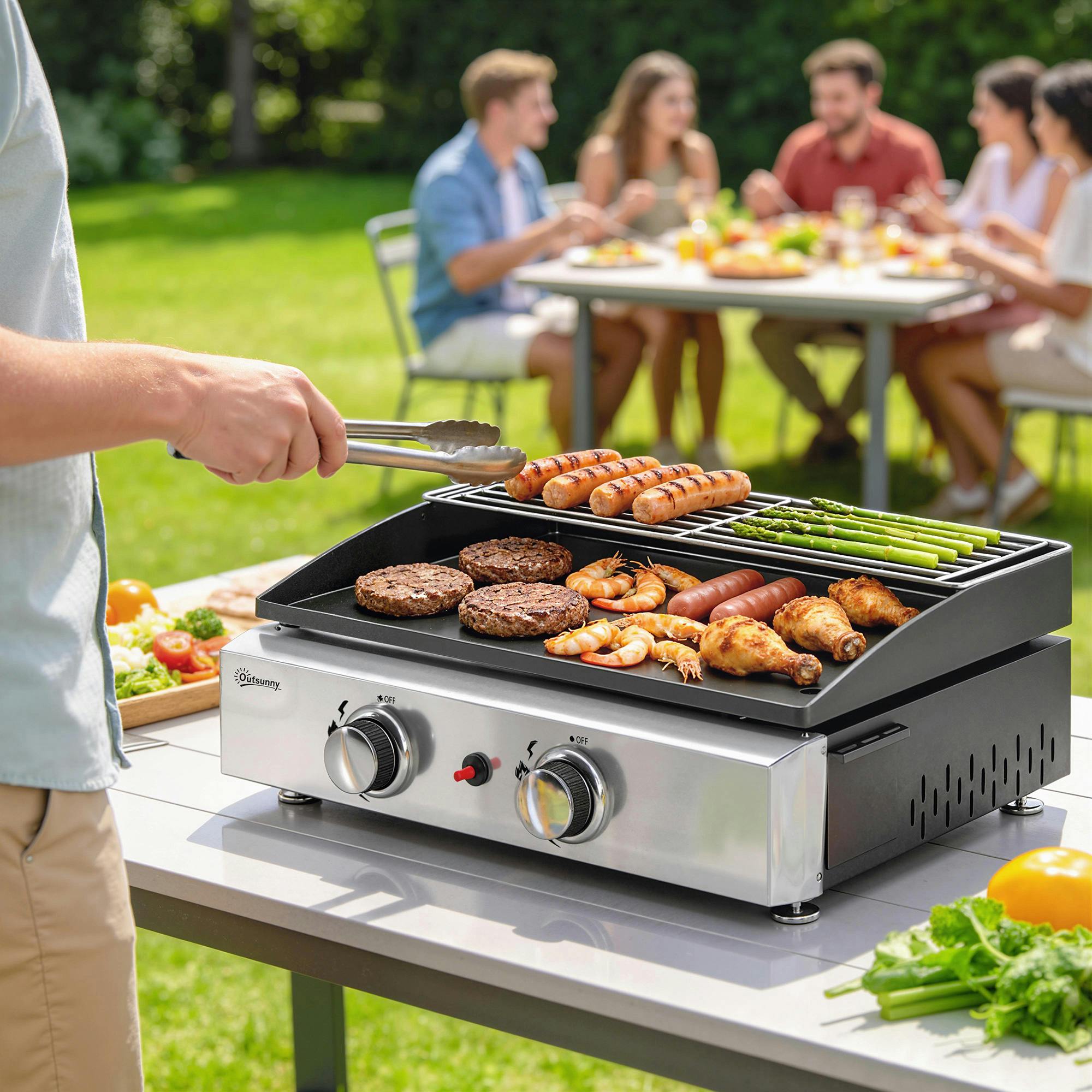 Rackhams Black 2 Burner Grill Griddle, Tabletop Gas Bbq With Grease Cup, - Gas Bbq - 1 - Spcc, Stainless Steel