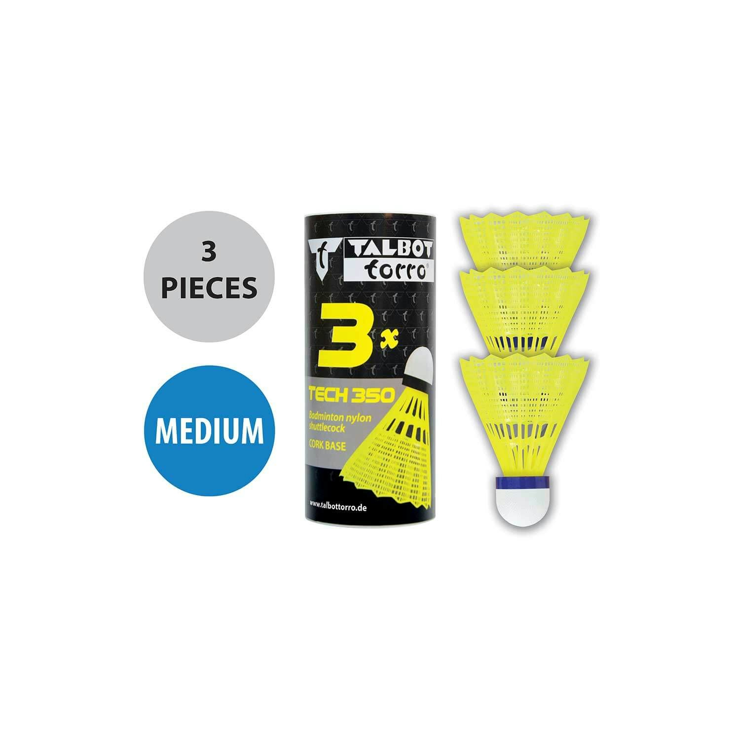 Yellow Talbot-Torro Tech 350 Medium Nylon Shuttlecocks - 3 Pack