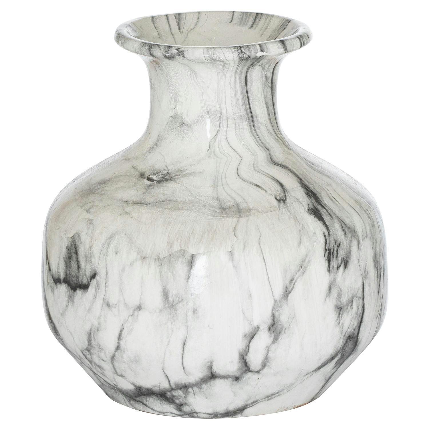 Hill Interiors White/Grey Marble Squat Vase - 26Cm X 24Cm X 24Cm - 100% Mixed