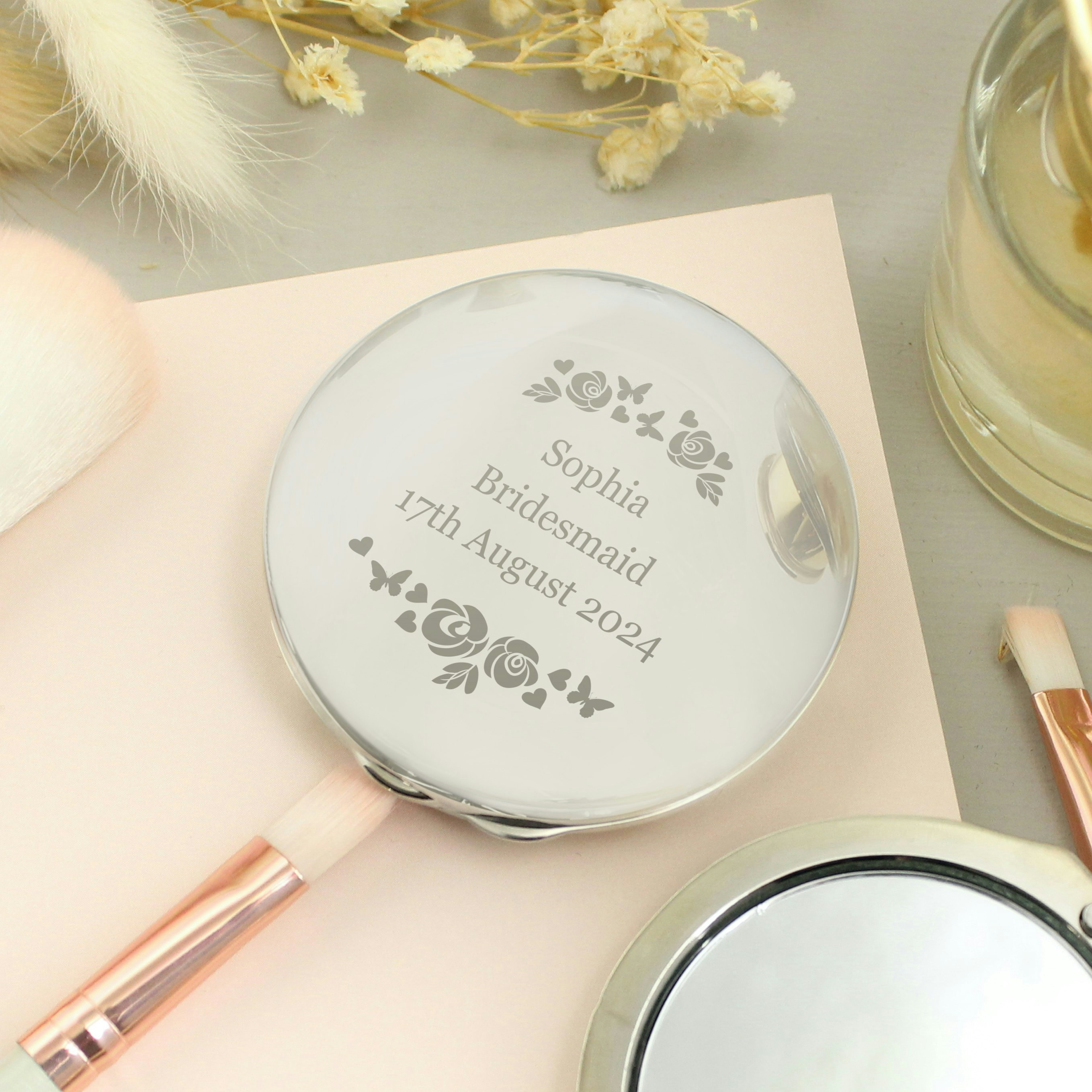 Personalised Memento Company Personalised Vintage Rose Compact Mirror