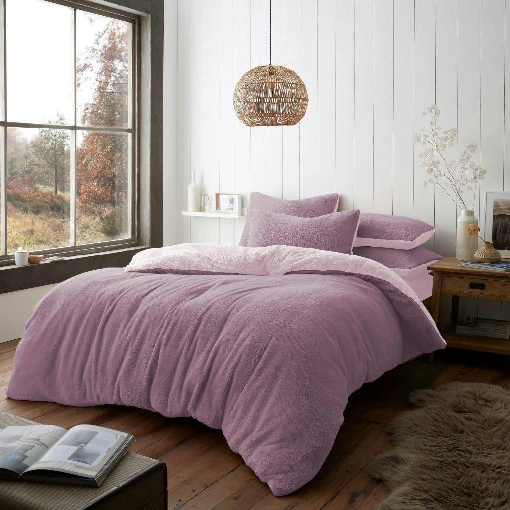 Smart Living Dark/Pink Teddy Reversible Duvet Cover And Pillowcase Set - Pink/ - Single (135Cm X 200Cm)