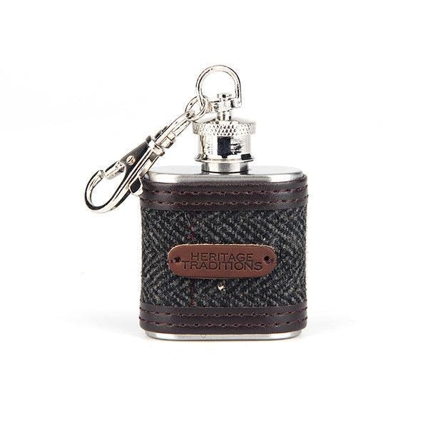 Rackhams Grey Tweed 1Oz Hip Flask - Box Herringbone