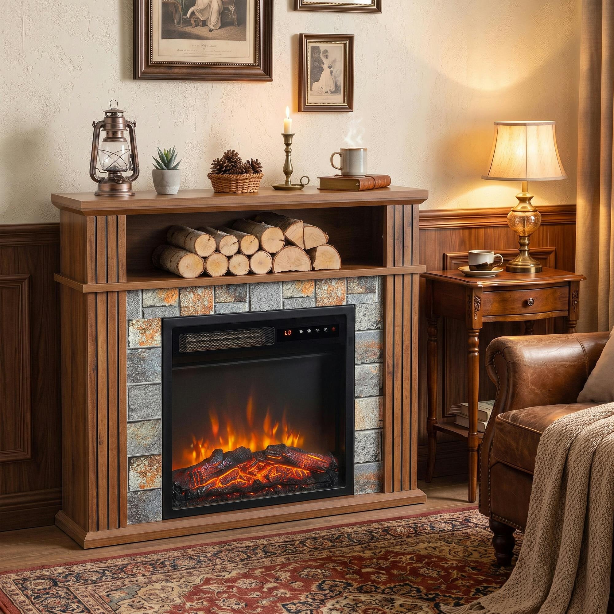 Homcom Freestanding Electric Fireplace Suite, 1800W, Open Shelf, Led Flame - Image 3