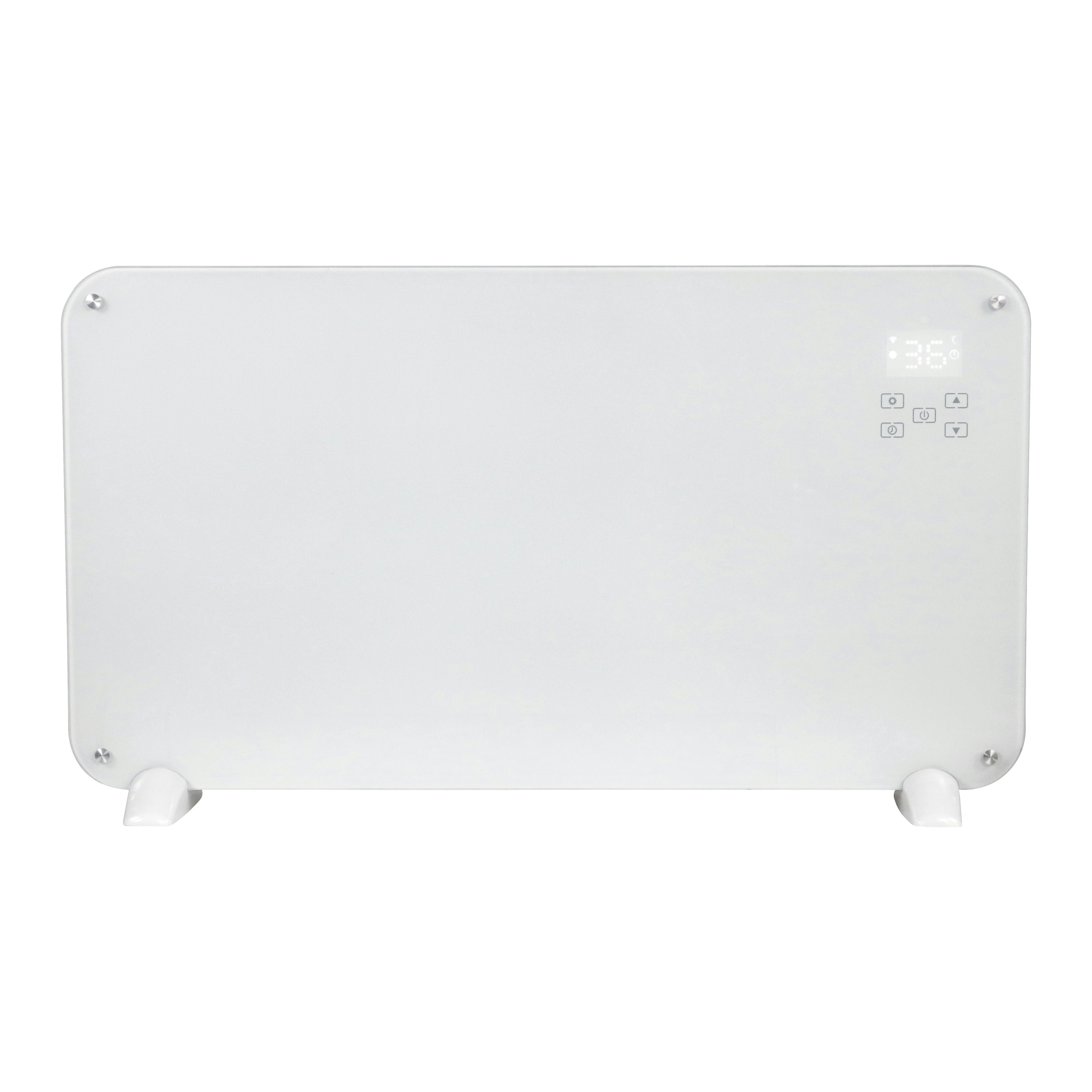 Castle Heaters White Designer Electric Glass Panel Heater 1000W With Smart Wifi Alexa, Remote Control And Timer - Nr10