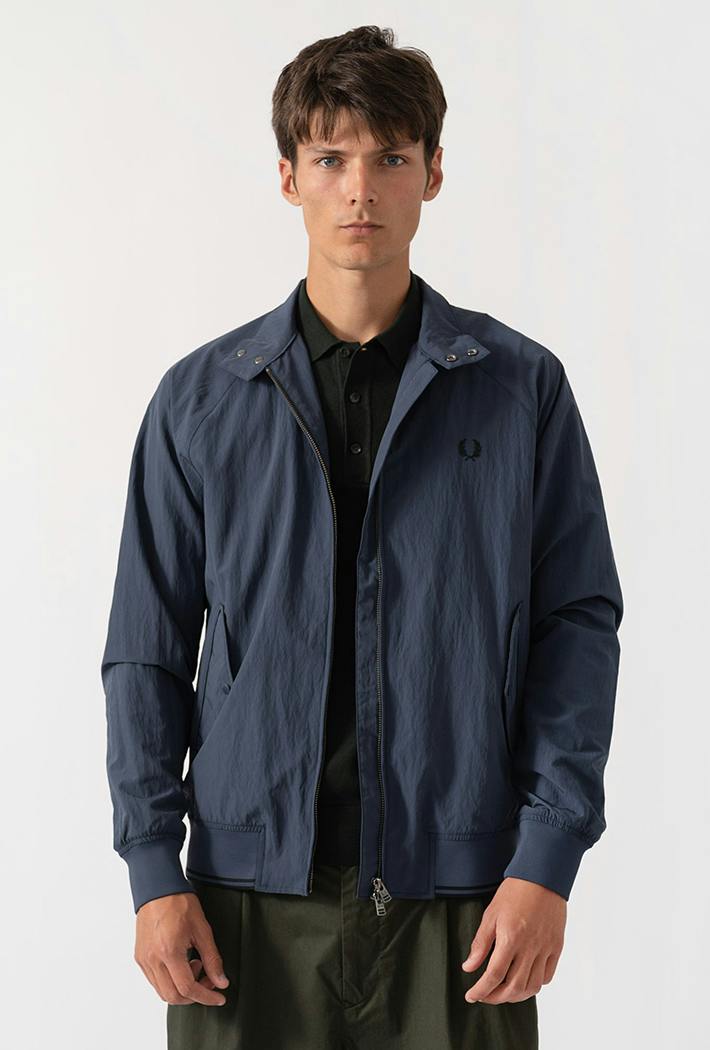 Fred Perry Blue Crinkle Harrington Jacket - Medium - Airforce