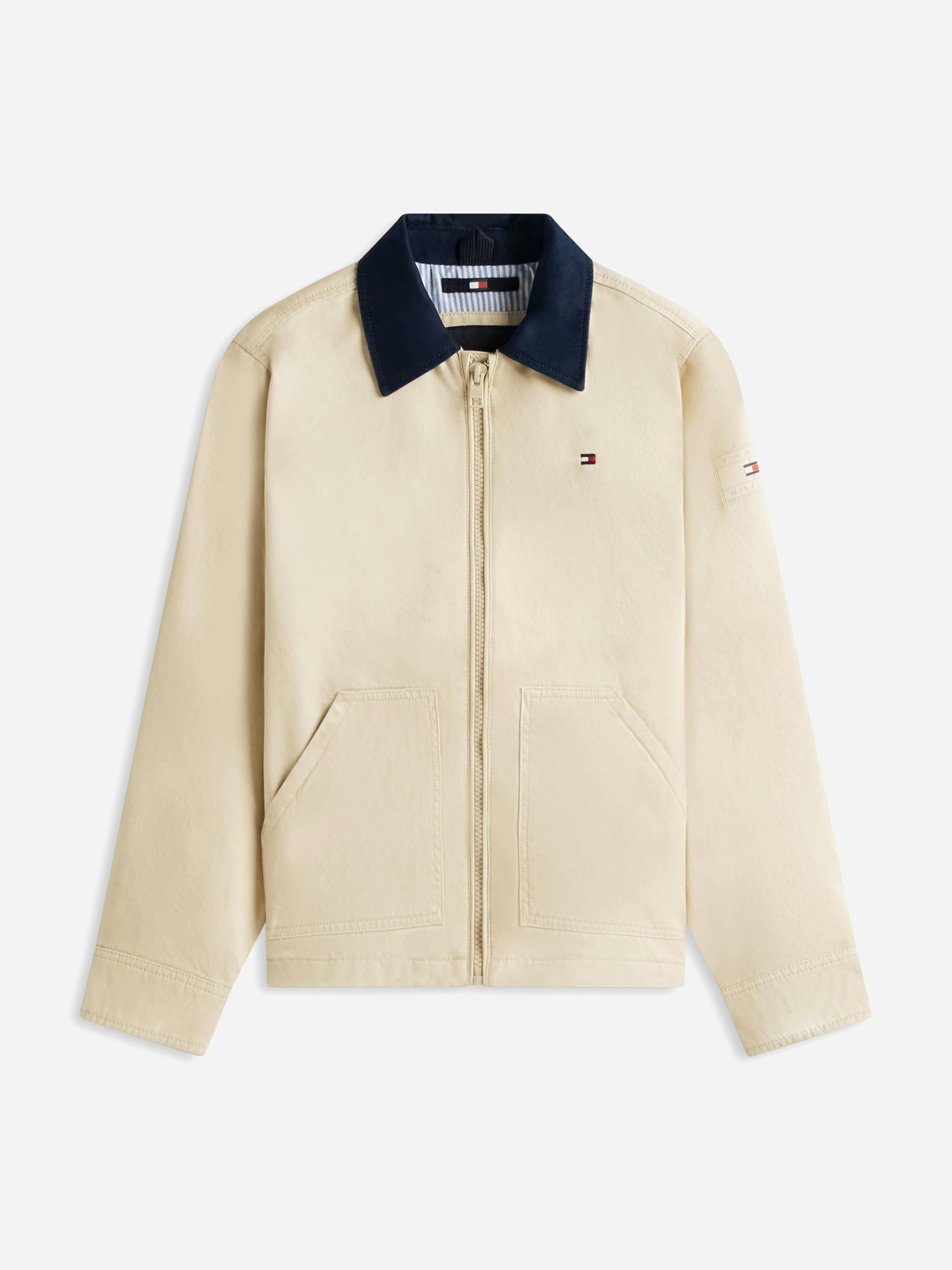 Tommy Hilfiger Boys Beige Contrast Collar Cotton Jacket In - 14 Yrs