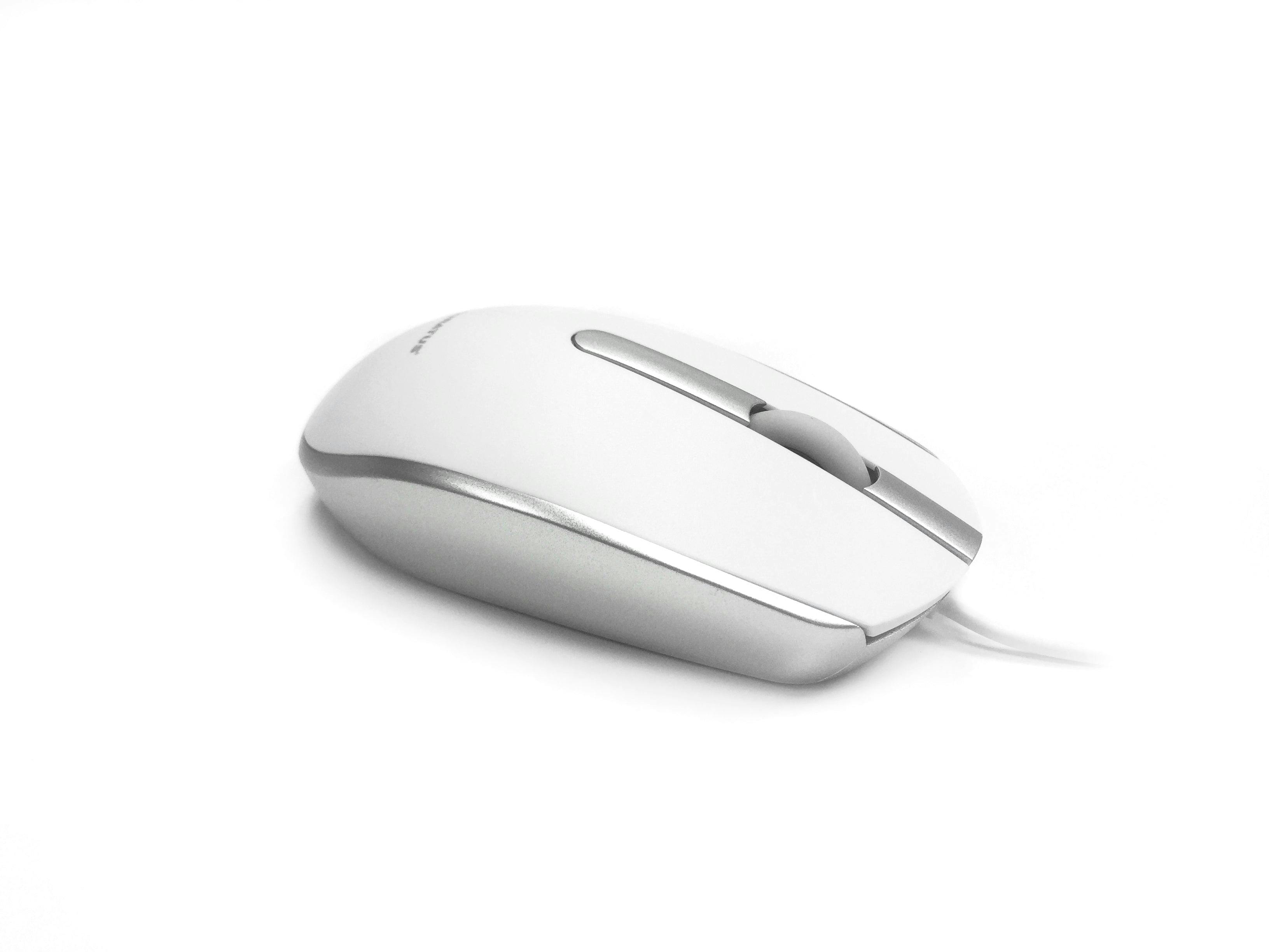 Accuratus Silver/White M100 Mac Usb Type C - Usb Type C Wired Full Size Slim Apple Mac Mouse With And Matt Tactile Case