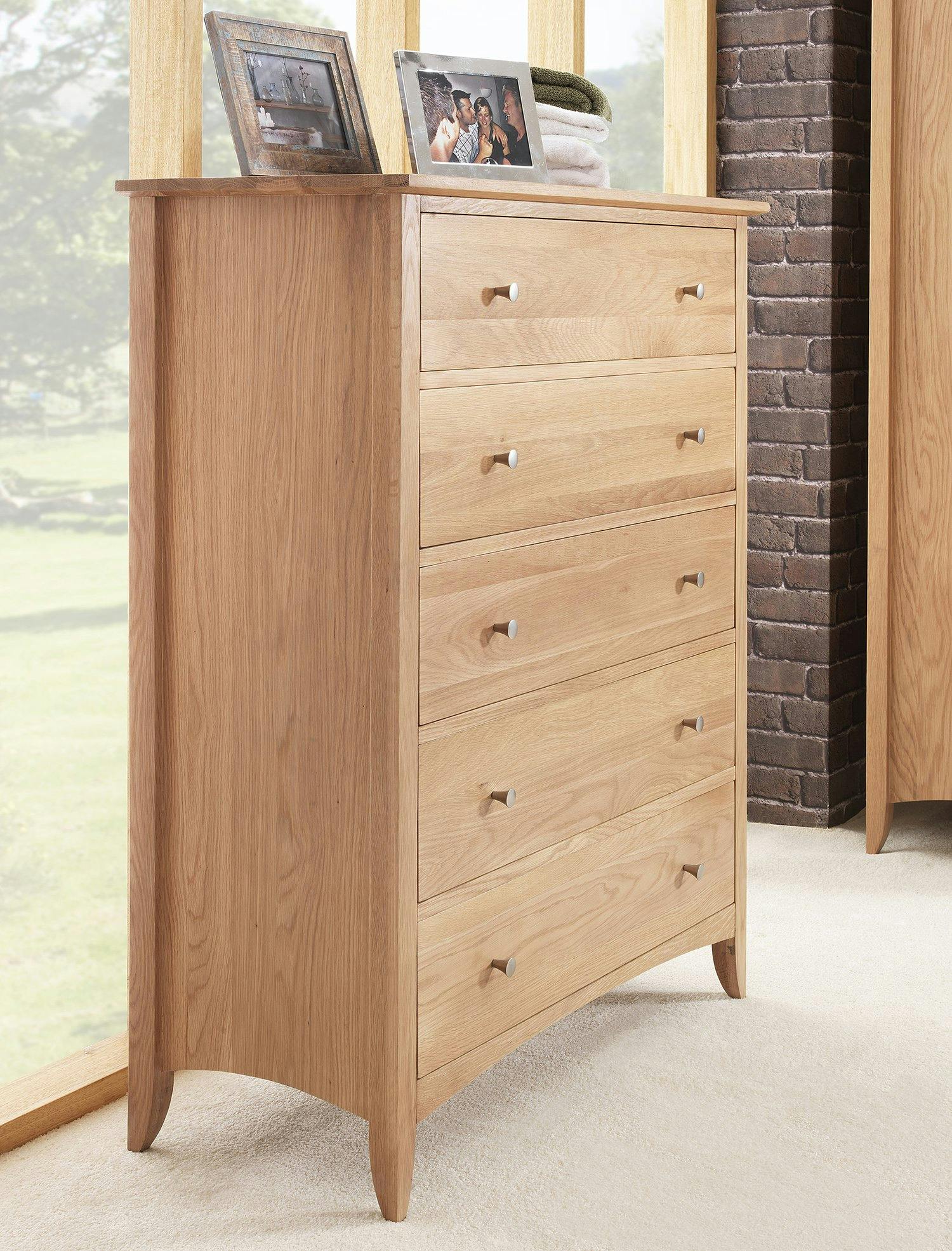 Statement Furniture Brown Edward Hopper Large Chest Of Drawers 5 Drawer Modern Wooden Storage - Oak,