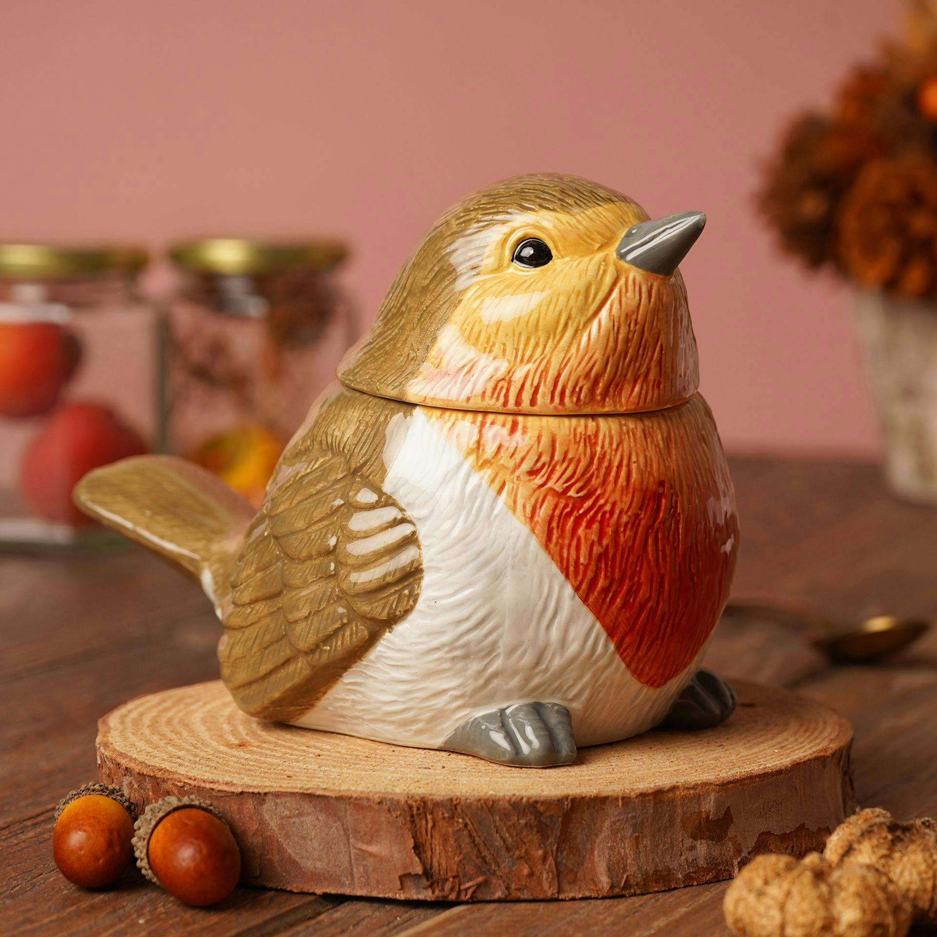 Rackhams Red/Brown/Cream Robin Storage Jar